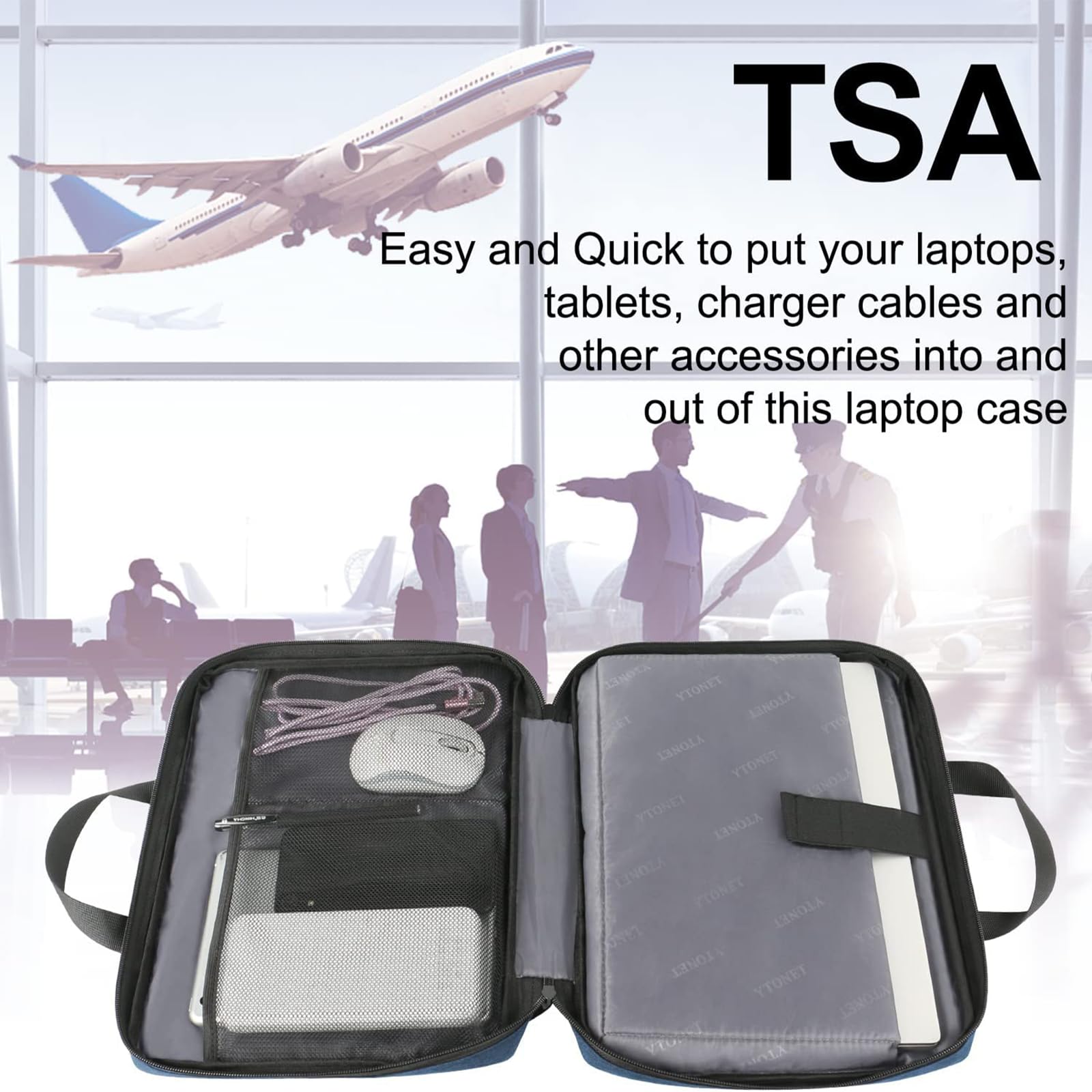 Ytonet 15.6 Inch Slim Water Resistant Laptop Sleeve Case - TSA Approved Protective Computer Bag with Handle for HP Dell Lenovo Asus Notebooks (Dark Blue) - Perfect for Travel, Work & School