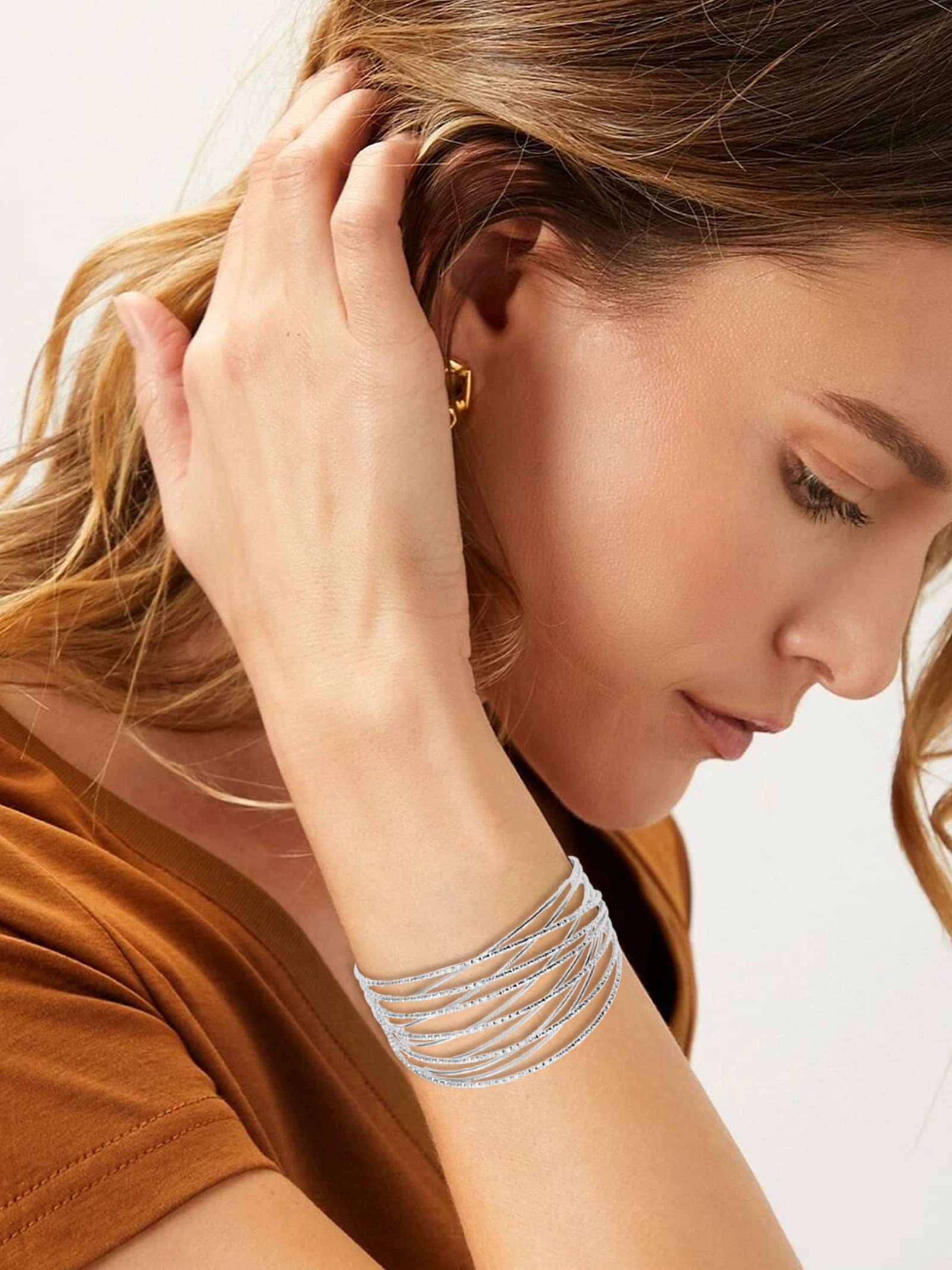 Rose Gold Open Bangle Bracelet for Women - Multi-Layer Cross Wire Cuff Bracelet Jewelry Gift for Best Friend, Birthday, Anniversary | Elegant Everyday Wear & Special Occasion Accessory