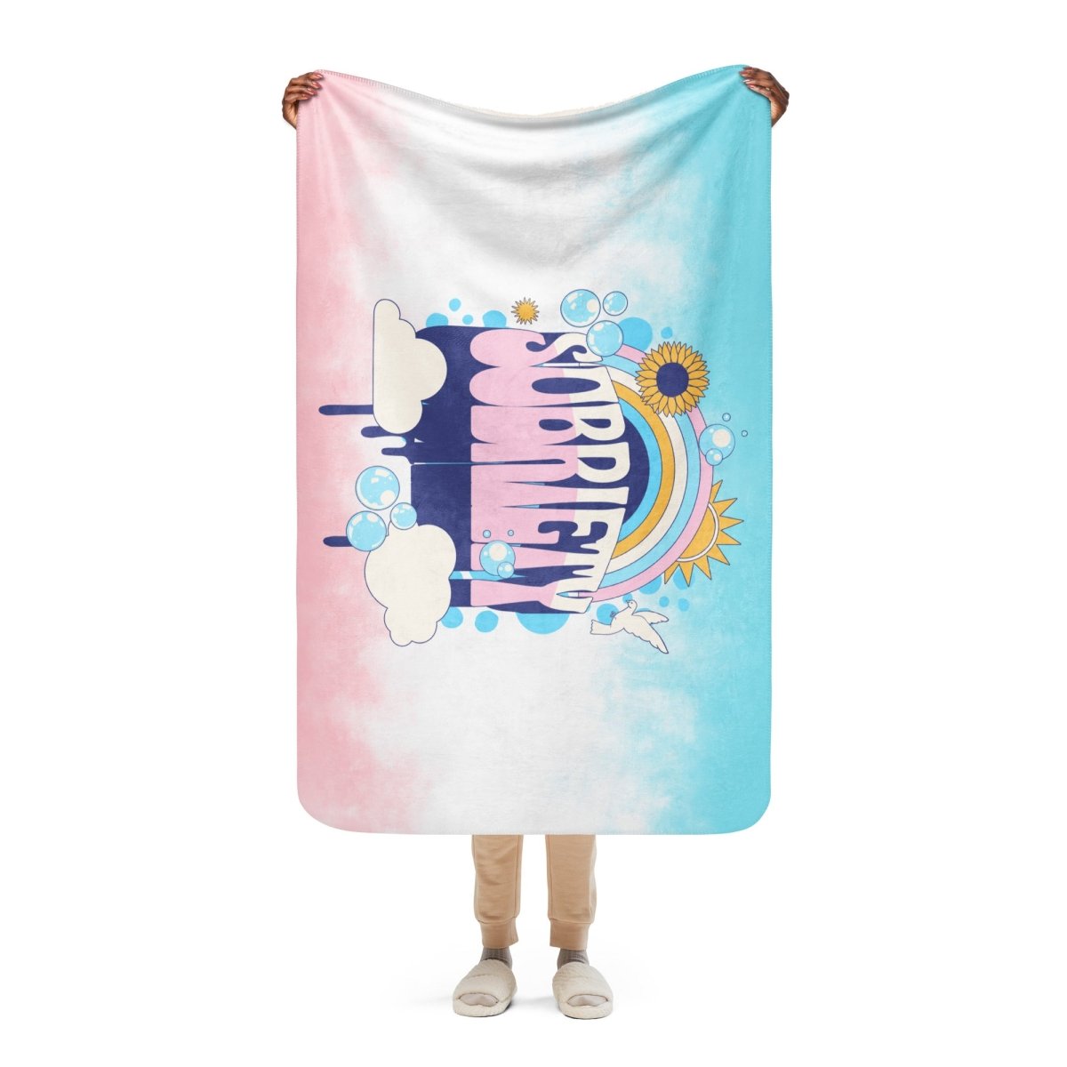 Cozy Sherpa Blanket for Adults - Soft & Warm Throw for Couch, Bed, and Travel - Sobriety is Groovy Design