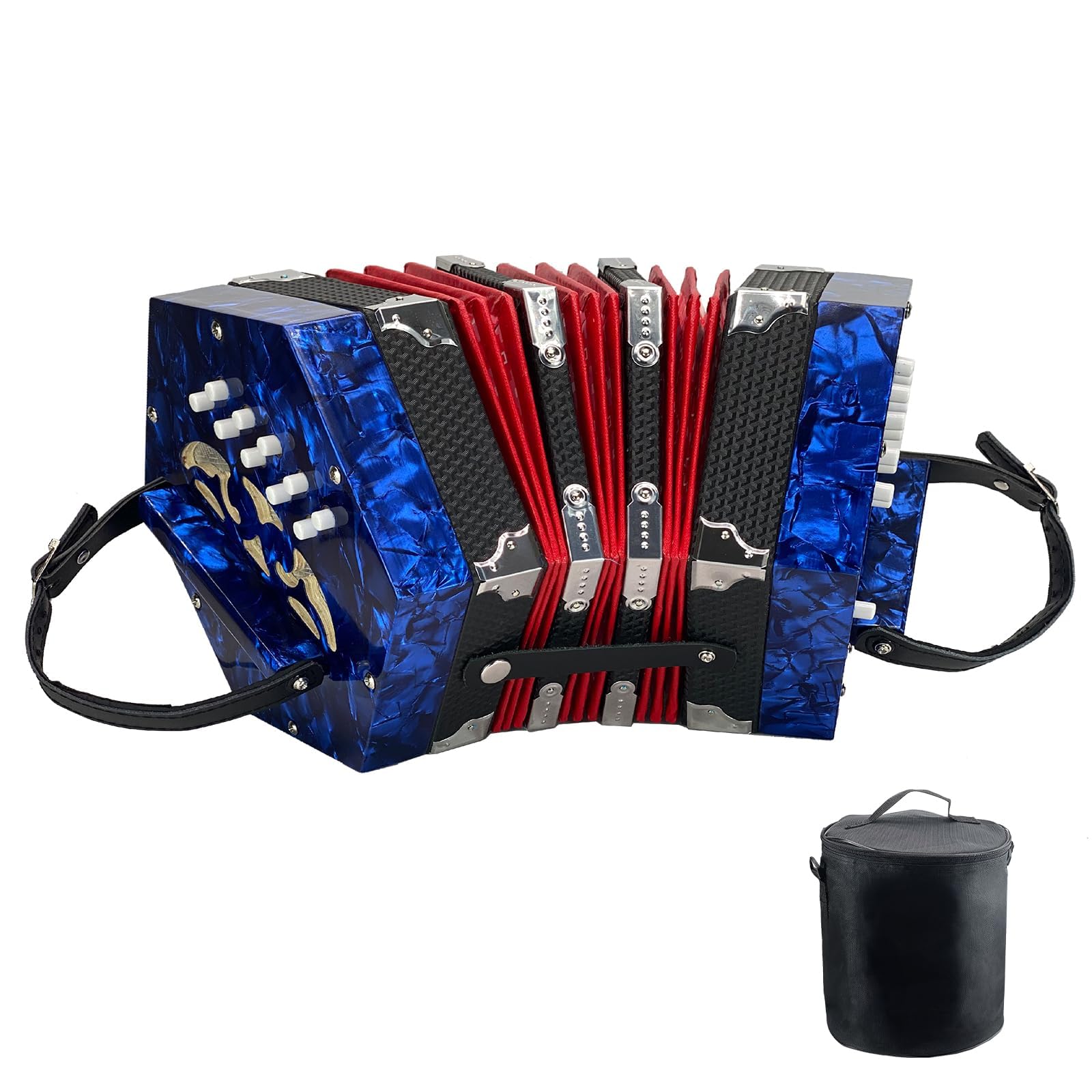 20-Key Professional Concertina Accordion for Adults & Beginners - Adjustable Hand Straps, Blue - Perfect for Music Practice, Performances & Travel