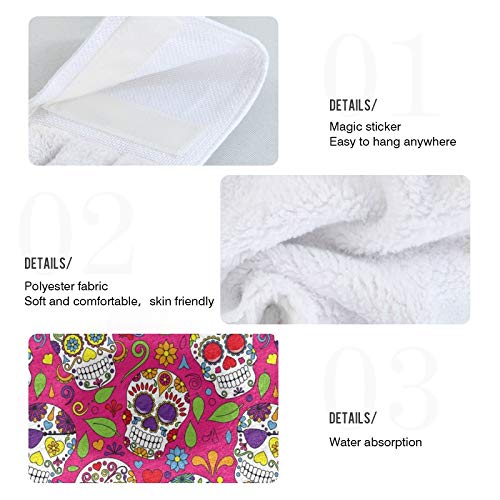 Halloween Sugar Skulls Hanging Kitchen Towels - 2PCS Pink Day of The Dead Hand Towels with Loops | Super Absorbent & Soft 12x17 Inch Dish Towels for Kitchen, Bathroom & Oven | Perfect for Halloween Decor & Dia de Los Muertos Celebrations