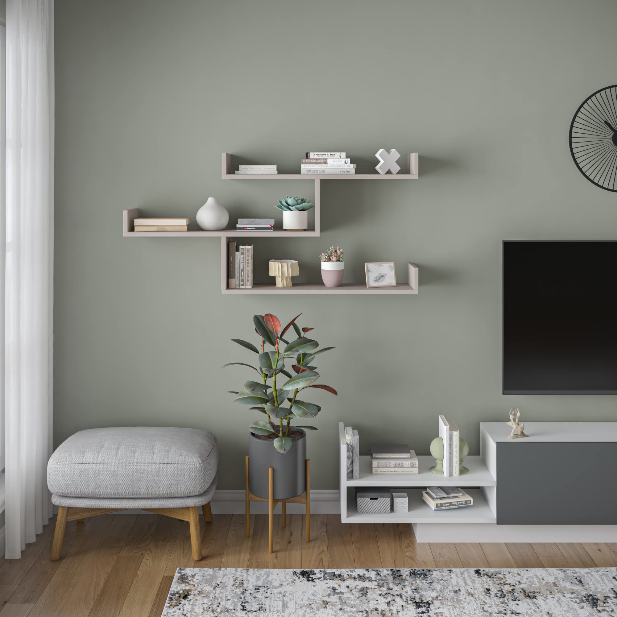 Modern Mocha Wall Shelf 26x47 Inches - Home Storage for Living Room & Bedroom
