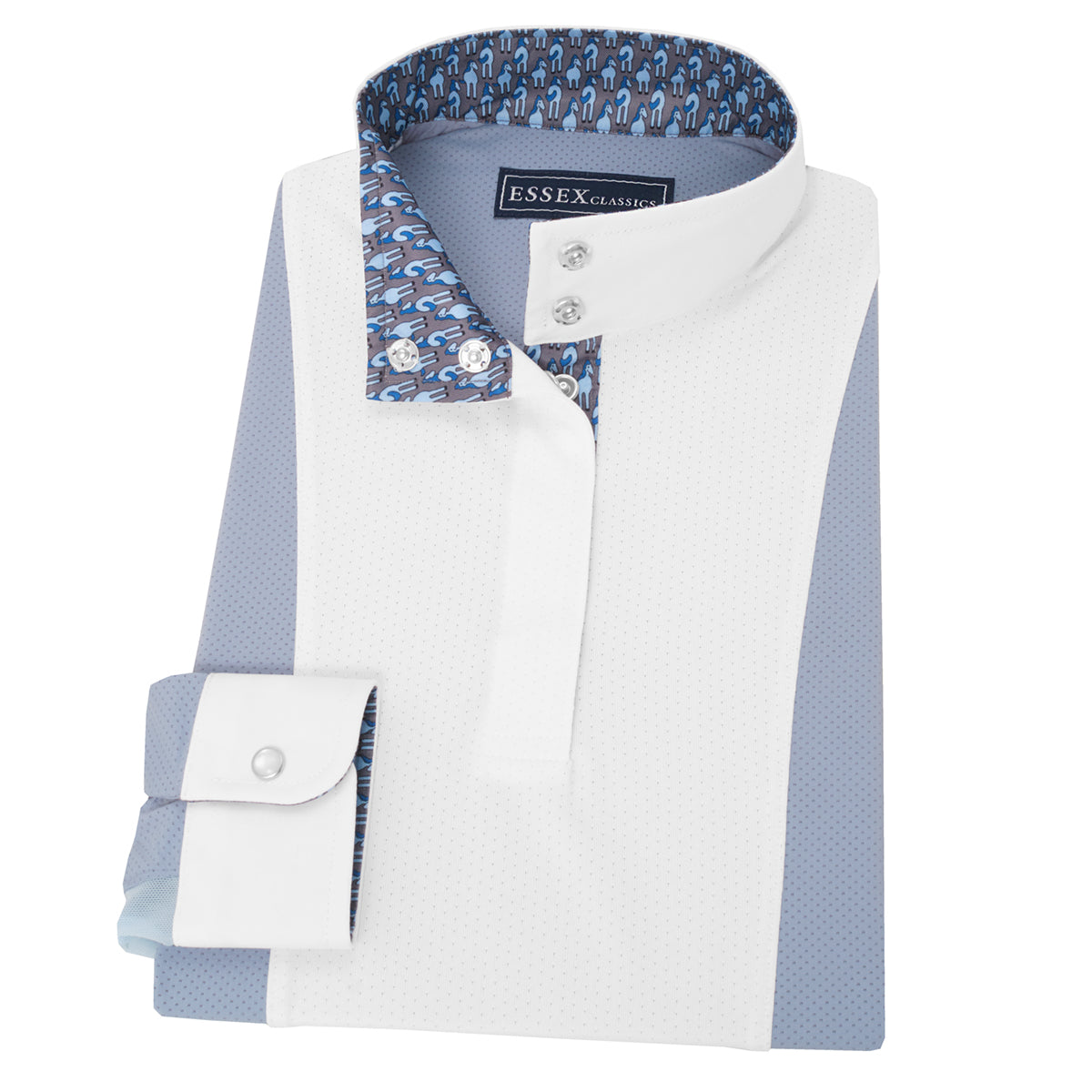 Essex Classics Girls' Looking Back Luna Light Blue Performance Long Sleeve Show Shirt - Perfect for Dance Competitions, Gymnastics & Cheerleading Performances