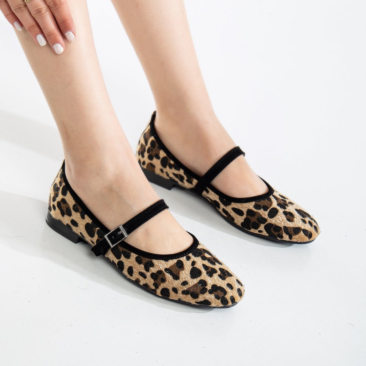 Emilie Leopard Suede Mary Jane Flats for Women - Comfortable & Stylish Ballet Shoes - Perfect for Work, Parties & Casual Outfits