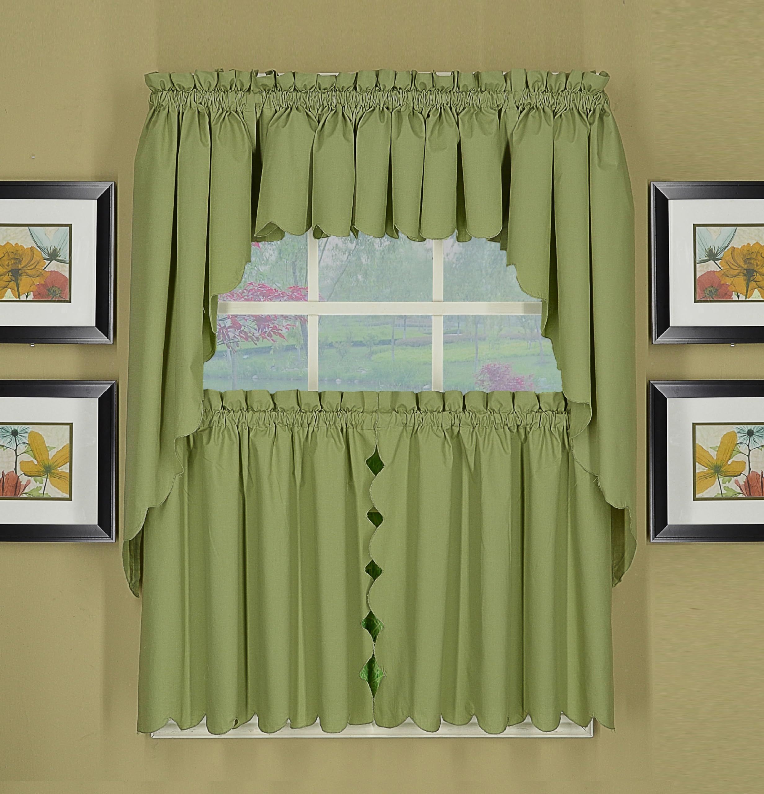 Orleans Scallop Curtain Pair - Sage Green 60