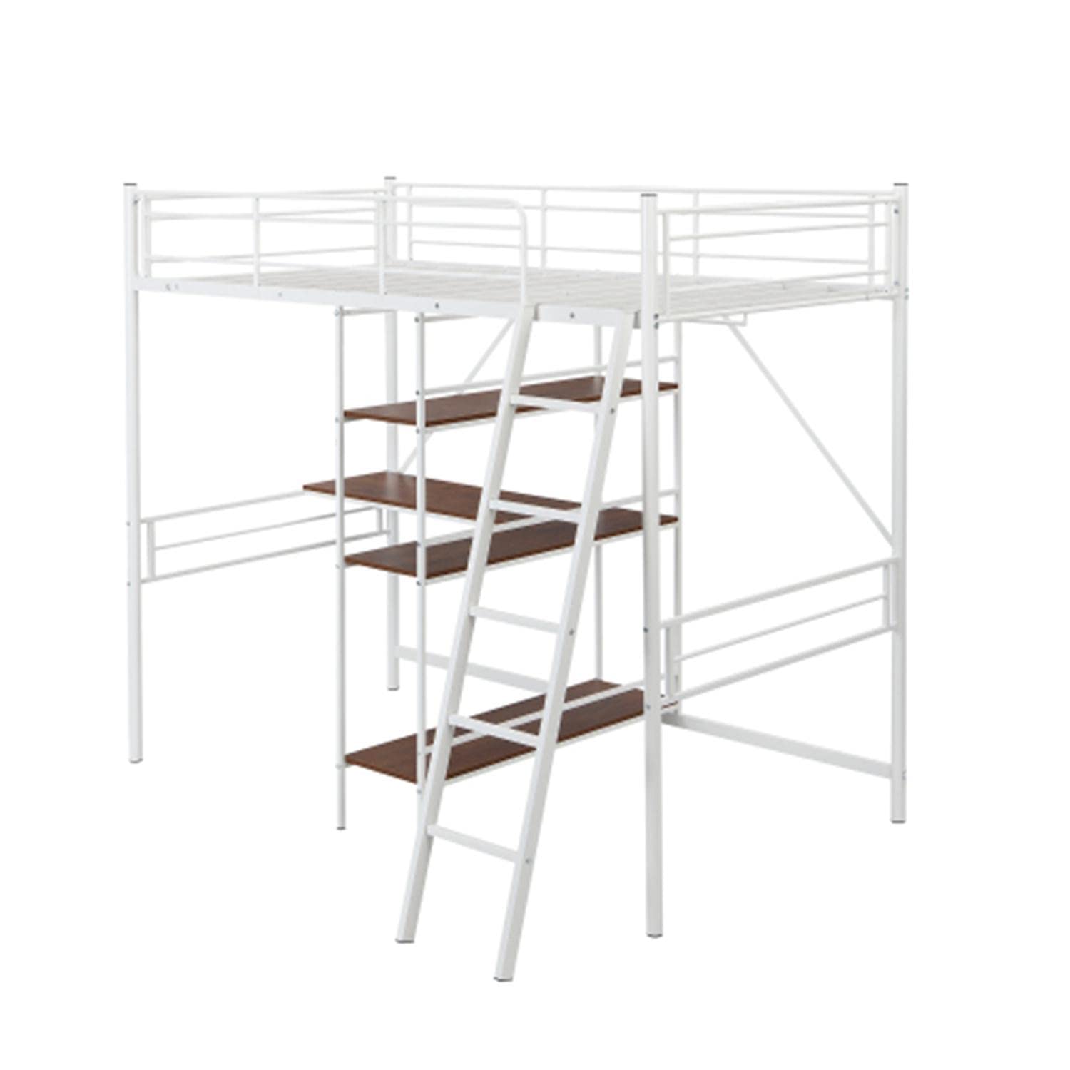 Twin Size Loft Bed with L-Shaped Desk & Shelves - Sturdy Metal Frame with Safety Guardrail - Easy to Assemble White Space-Saving Bed - Perfect for Small Bedrooms, Dorms & Studio Apartments