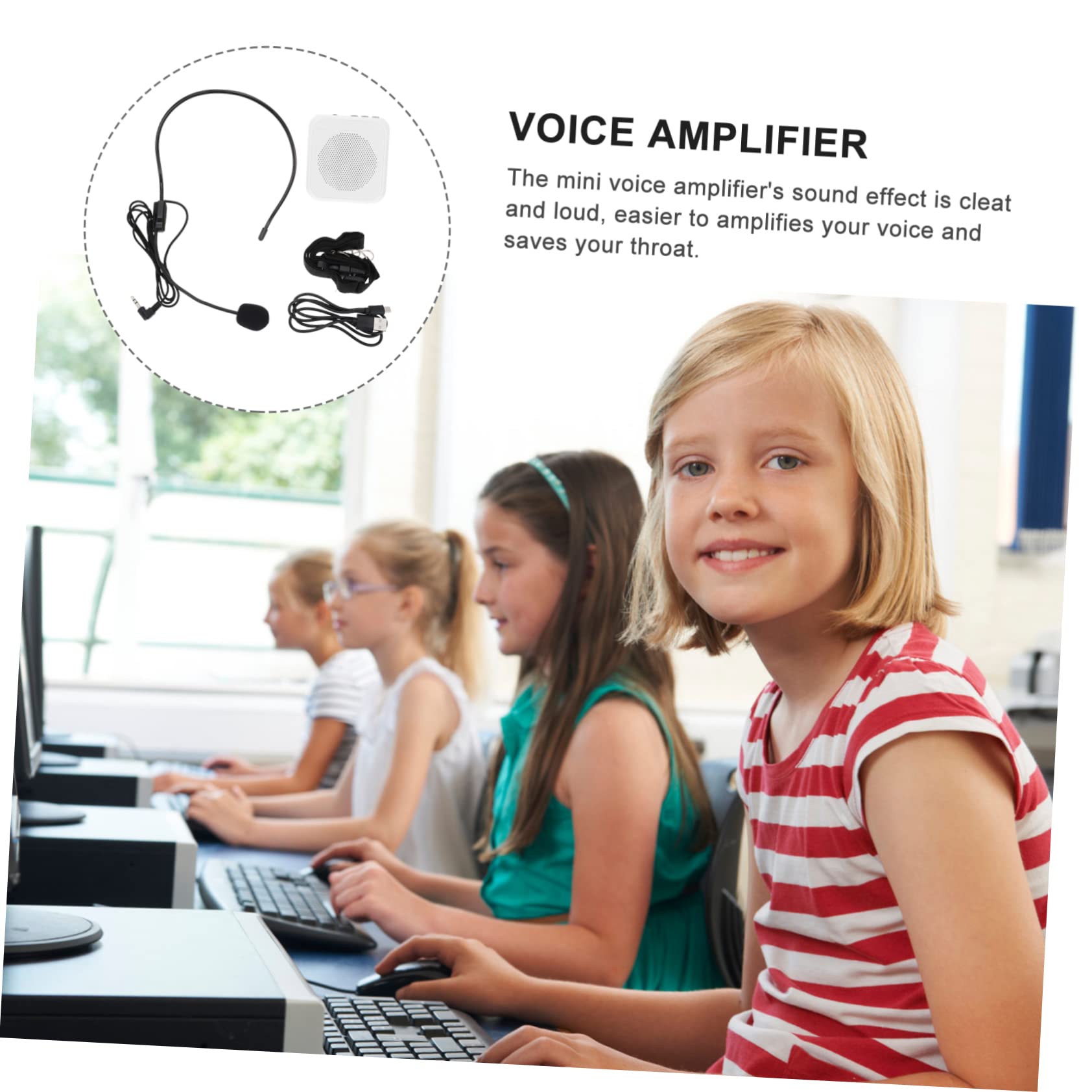 Jojofuny 2 Pack Wireless Bee-Shaped Megaphone Headphones - Multifunctional Amplifier with Wireless Connection, Built-in Microphone & Portable Speaker (White, Plastic) - Perfect for Kids' Parties, Outdoor Events & Classroom Activities