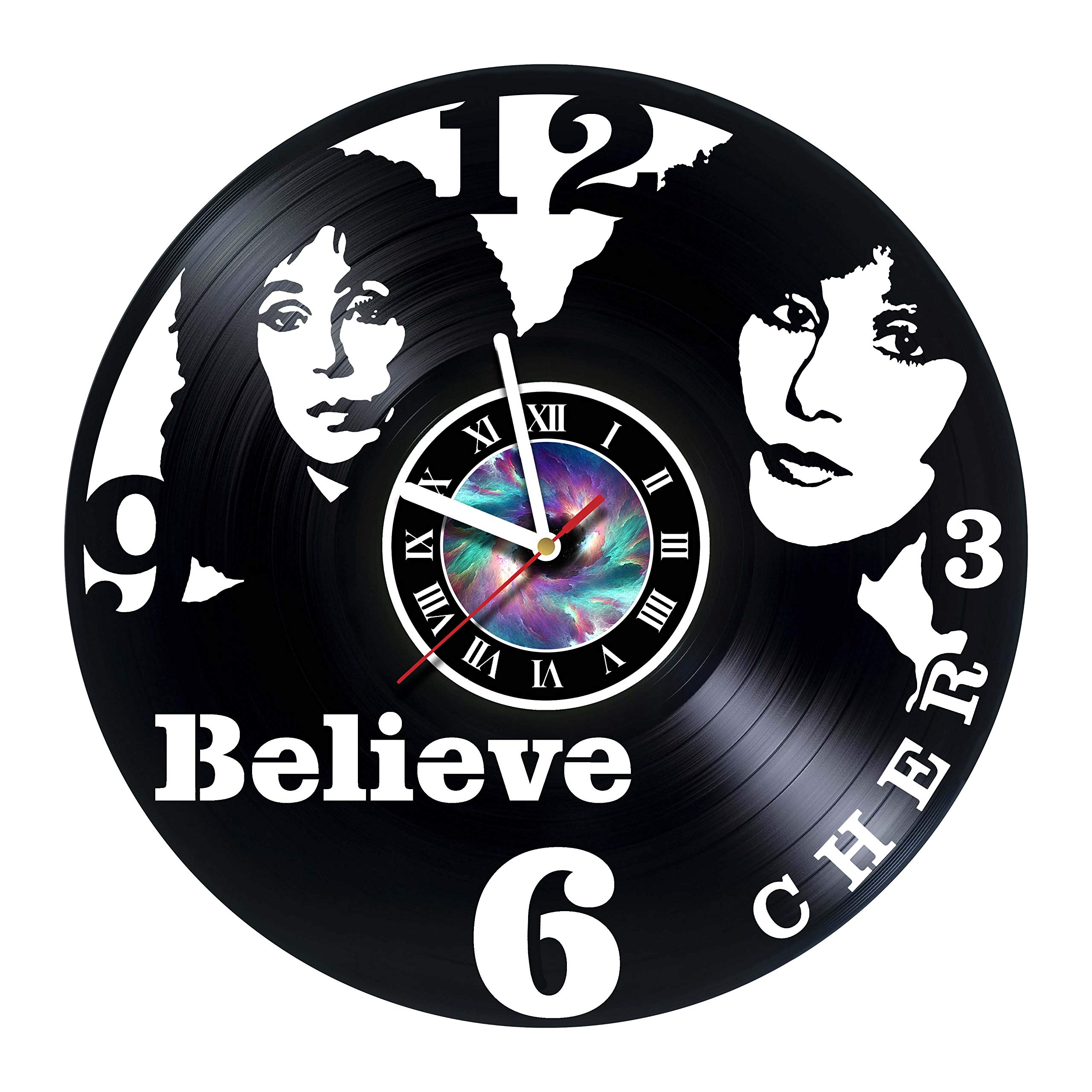 Cher Singer Handmade Vinyl Record Wall Clock - Silent Non-Ticking Wall Art for Home & Office Decor - Perfect Gift for Music Lovers, Boss, Dad, Mom, Boy or Girl (12-inch) | Ideal for Living Room, Bedroom, Studio & Music Themed Spaces