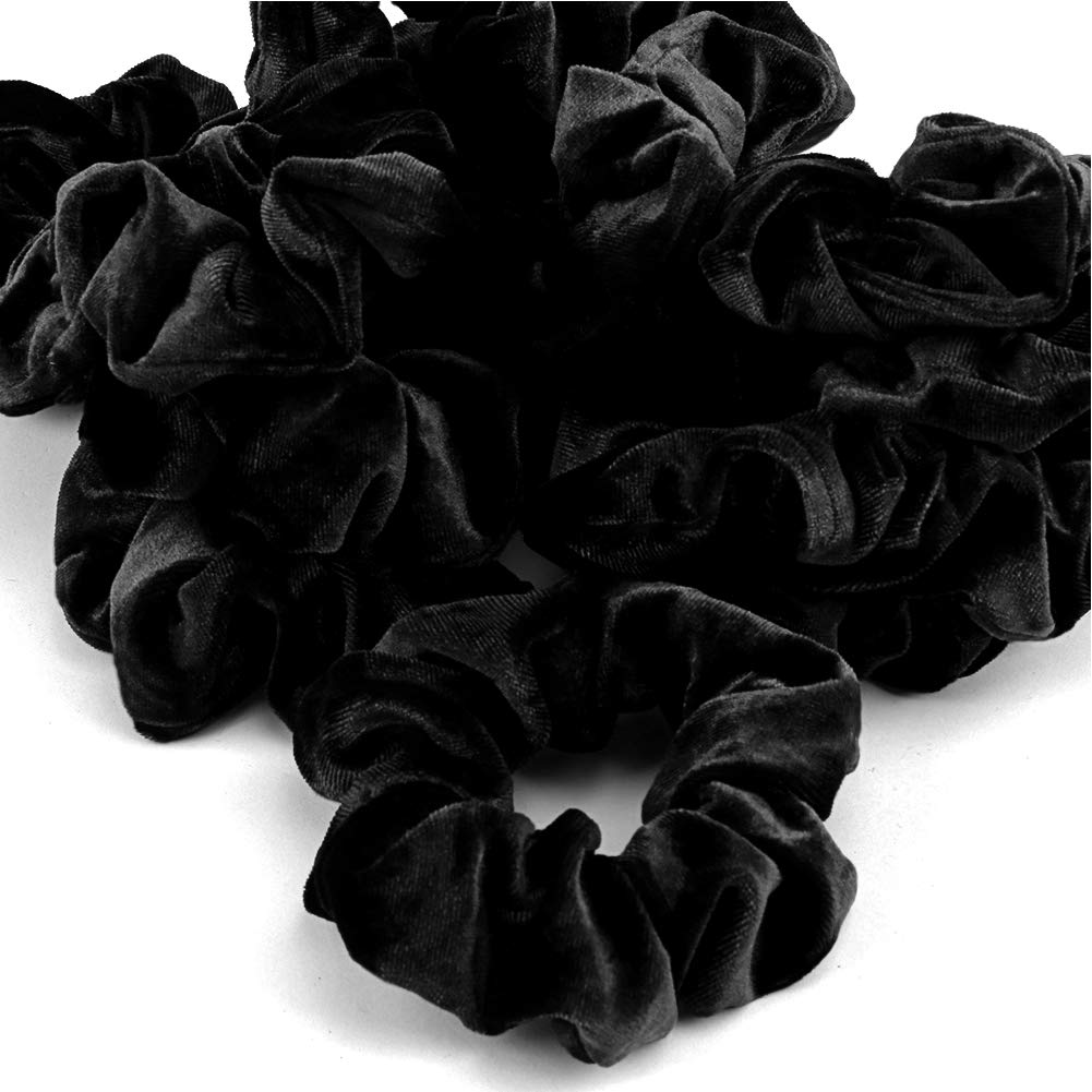 Black Velvet Scrunchies 16 Pack - Hair Ties for Women & Girls - Perfect for Work & Gym