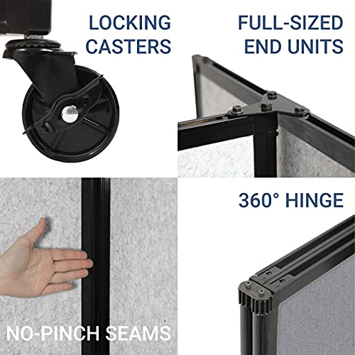 Versare 360 Portable Room Divider Privacy Screen - 14'x6' Freestanding Office Partition with Locking Wheels & Sound Absorbing Panels (Marble Gray) | Perfect for Home Offices, Classrooms & Event Spaces
