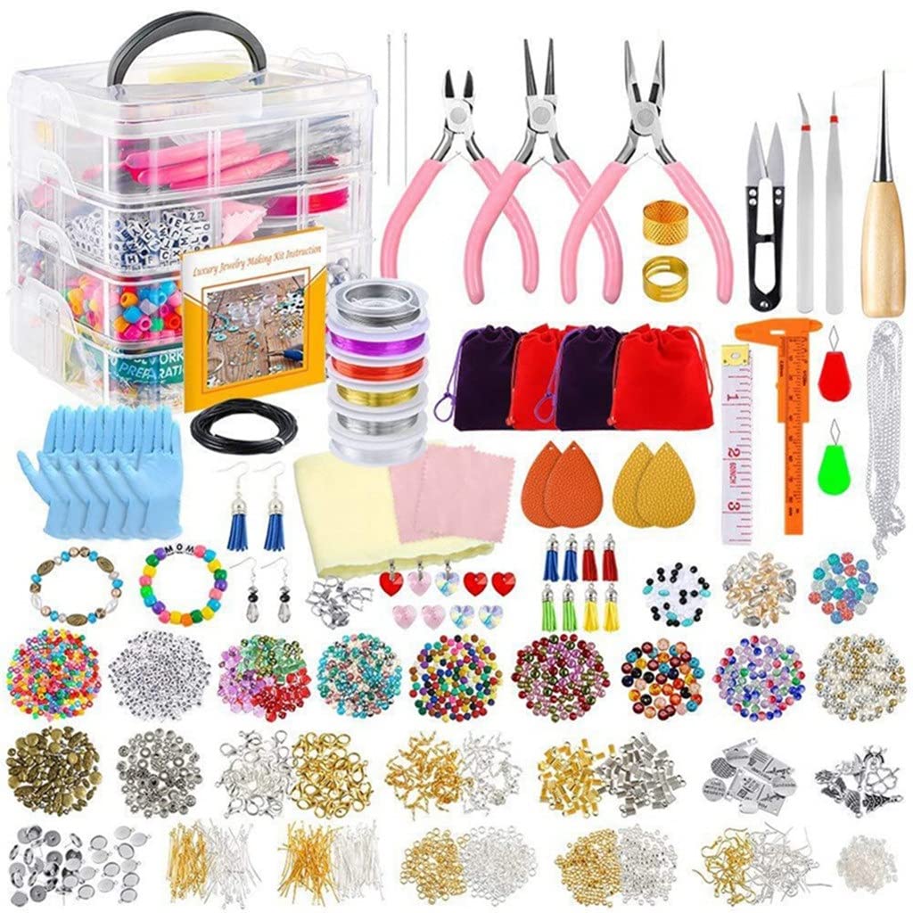 2035Pcs Jewelry Making Kit with Charms, Beads & Beading Wire - DIY Earrings & Necklace Repair Tools Set for Women & Teens - Perfect for Crafting, Gifts & Jewelry Design (One Size, Multi-Color)