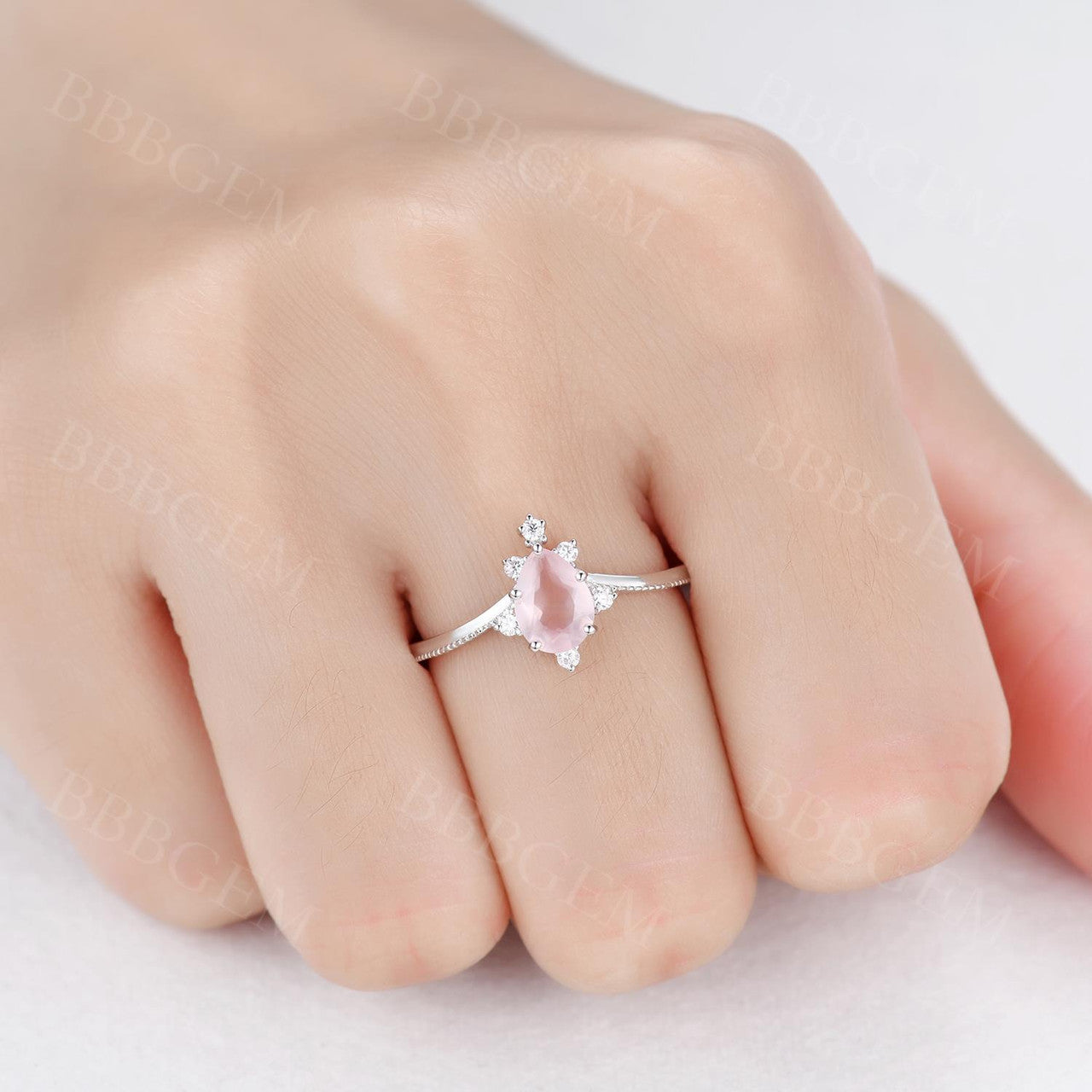 0.8CT Pear Cut Rose Quartz Engagement Ring - 14K Rose Gold Milgrain Band, Vintage Style for Women | Perfect for Proposals, Anniversaries & Romantic Occasions