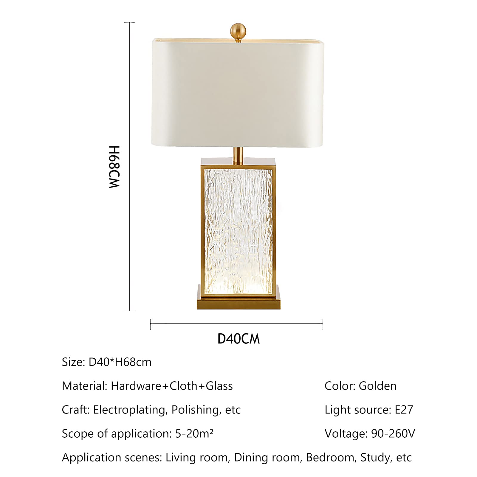 Modern Luxury Glazed Glass Table Lamp with Metal Base - Elegant Bedside Lighting for Bedroom & Living Room - Perfect for Reading, Relaxing & Home Decor