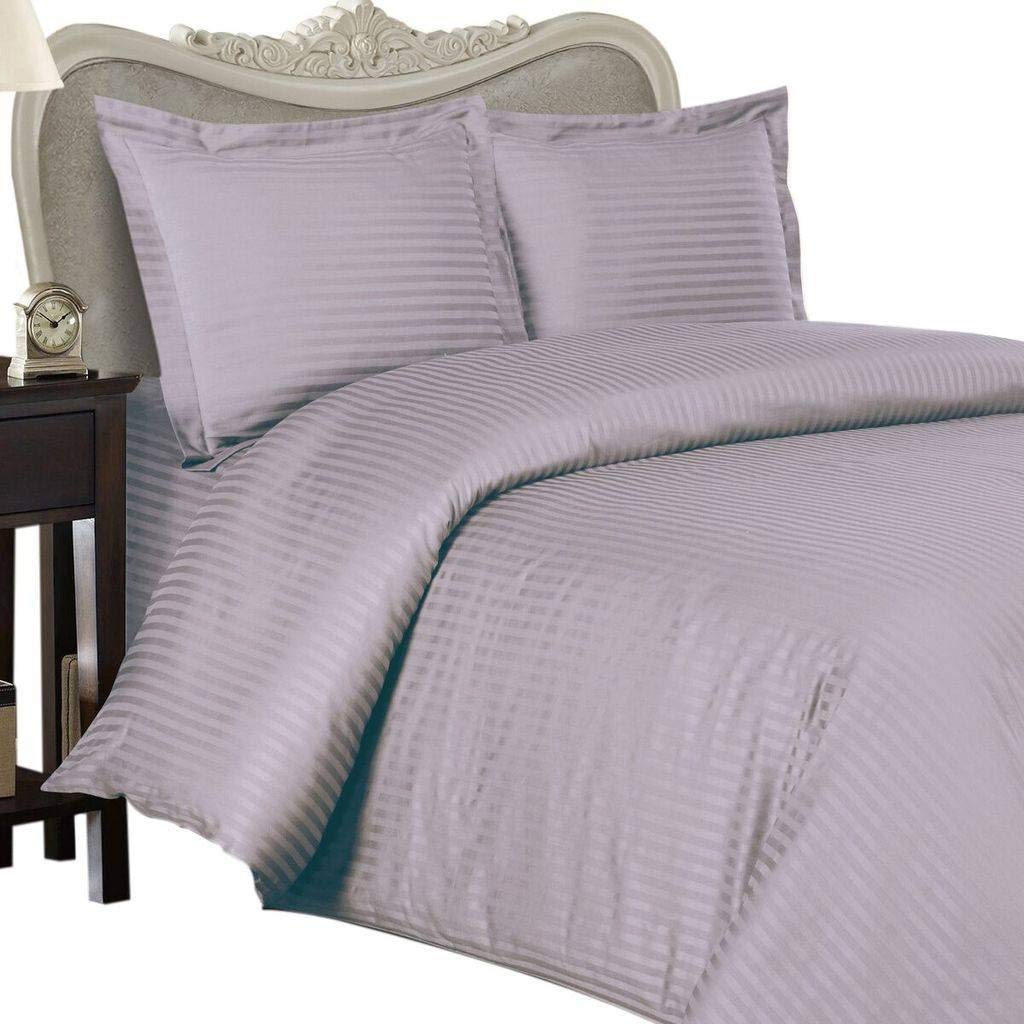 7-Piece Italian 1000 Thread Count Egyptian Cotton Bedding Set - King Size Sheet Set & Duvet Cover in Lavender Stripe, Premium Italian Finish | Luxury Soft Breathable Bed Sheets for Master Bedroom, Guest Room & Hotel Use