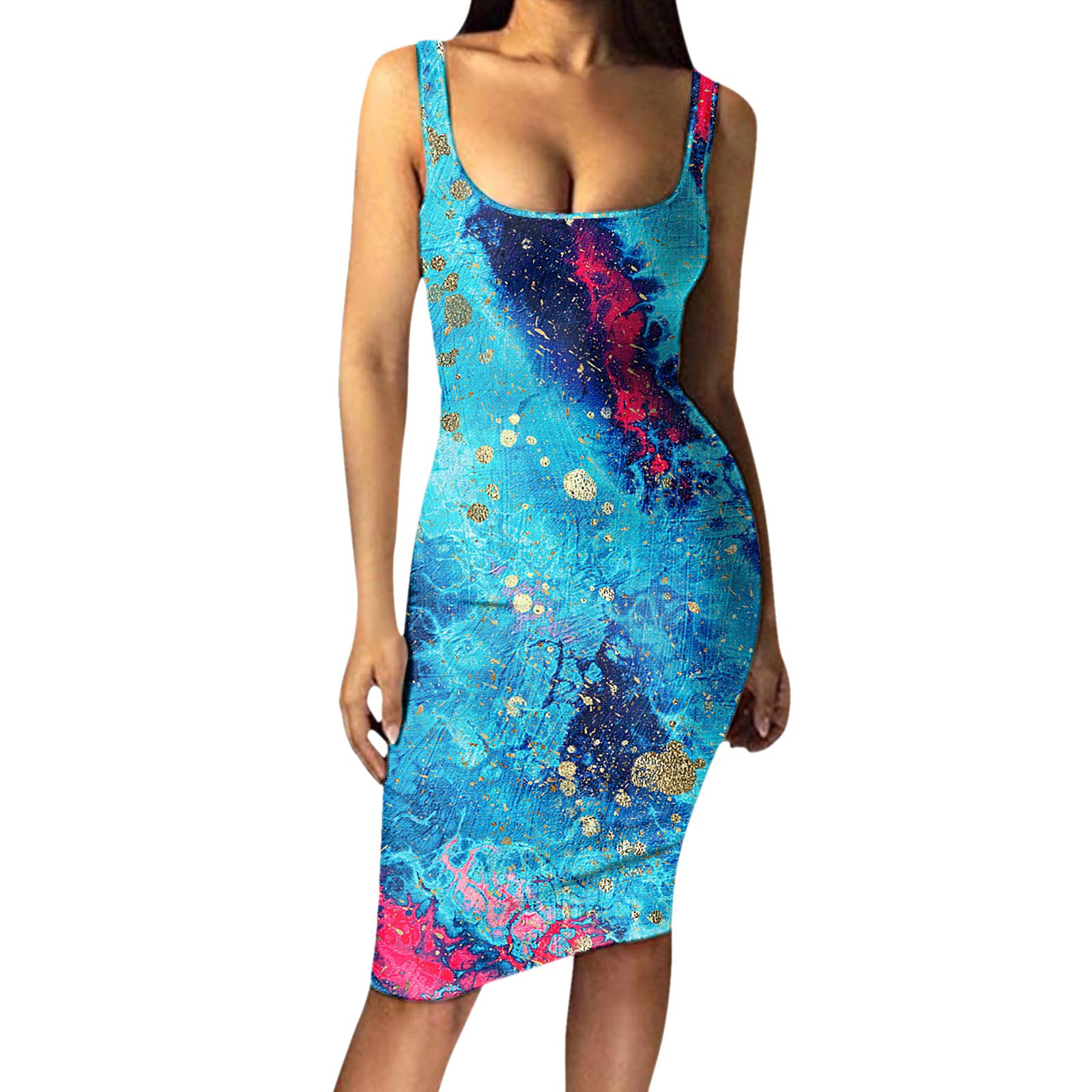 Women's Summer Vacation Dress - Slim Fit Hip Casual Work Dress, Sleeveless Printed Vest Fashion Skirt | Perfect for Beach, Office & Date Night