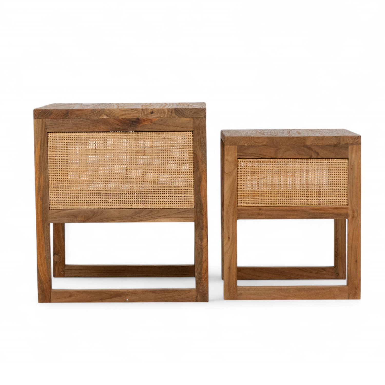 Rustic Teak Wood Nesting Side Tables Set of 2 - Handcrafted Wooden End Tables for Living Room, Bedroom & Patio - Space Saving Coffee Table Alternative
