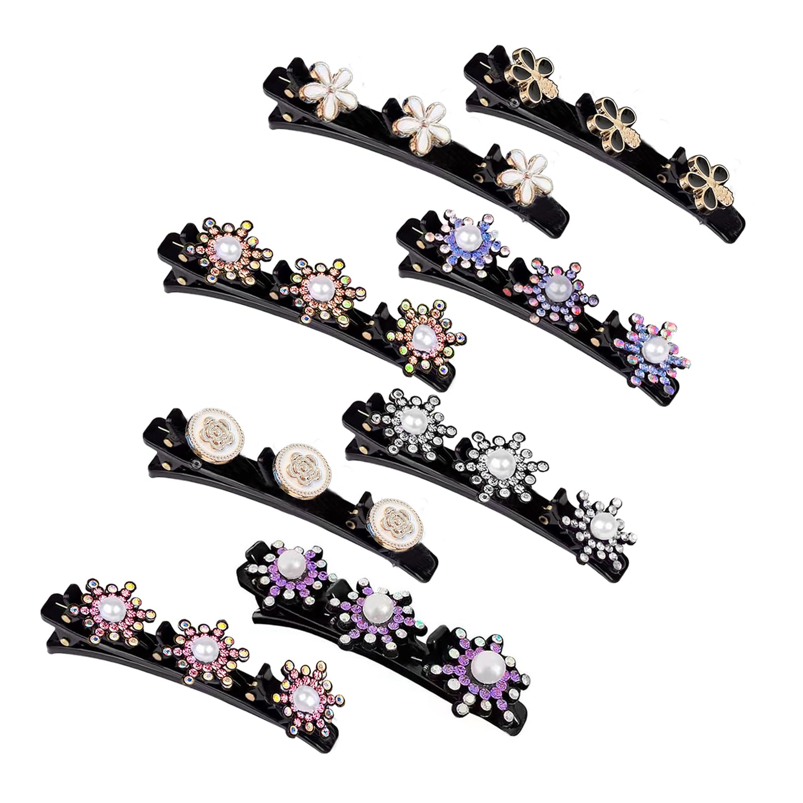 Sparkling Crystal Stone Braided Hair Clips for Women & Girls - 8pcs Rhinestone Hair Accessories Set for Wedding, Party & Everyday Styling