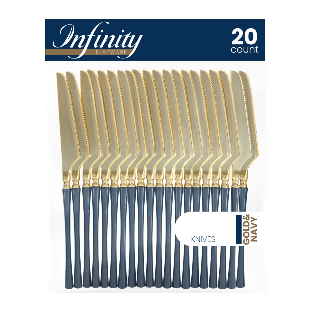 Premium Infinity Collection Gold & Navy Flatware Set - 20-Piece Elegant Dinnerware for Formal Dining, Parties & Special Occasions