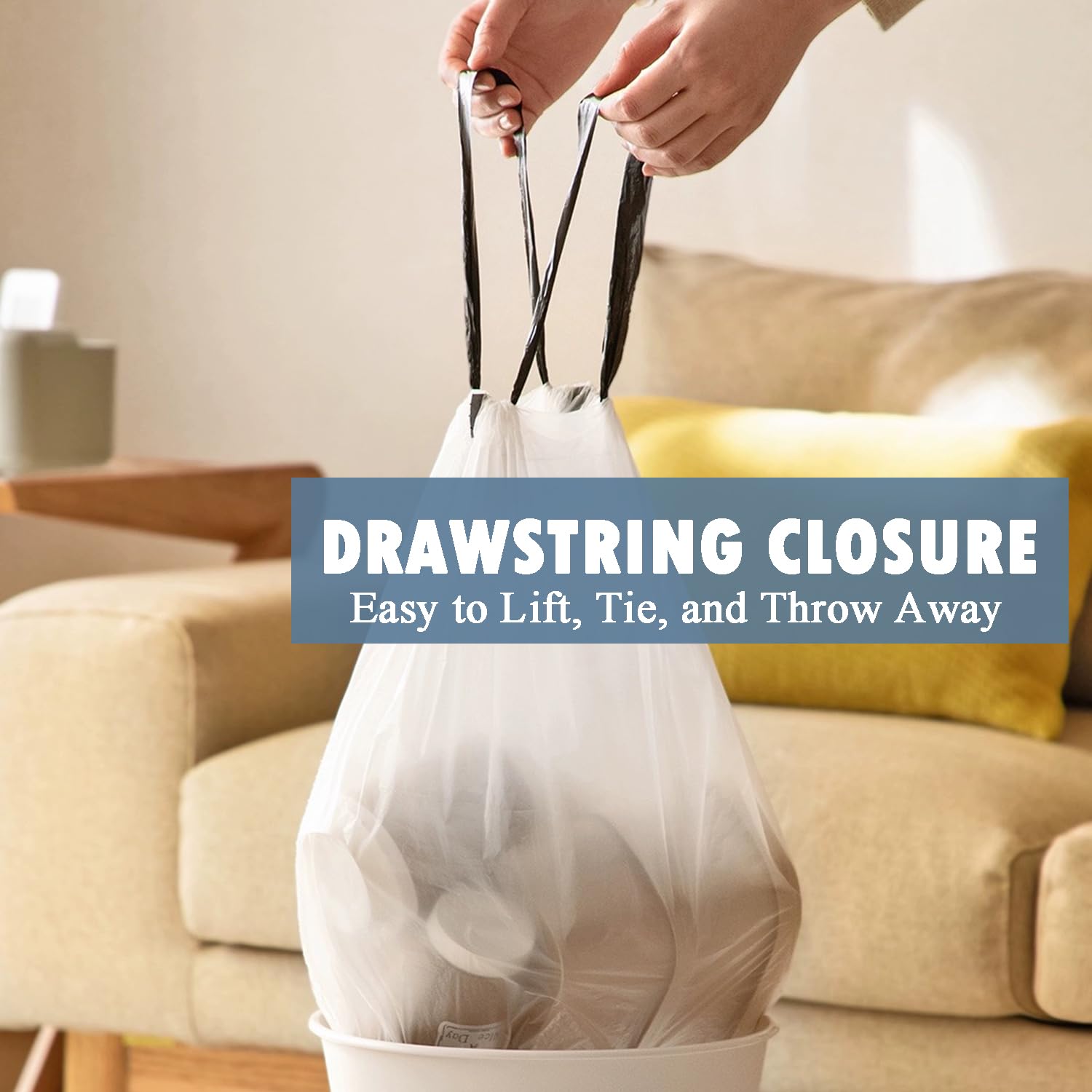 4 Gallon Small Trash Bags - 57 Count Drawstring Kitchen & Bathroom Garbage Bags | Unscented White 4 Gal Trash Can Liners for Home, Office & RV Use