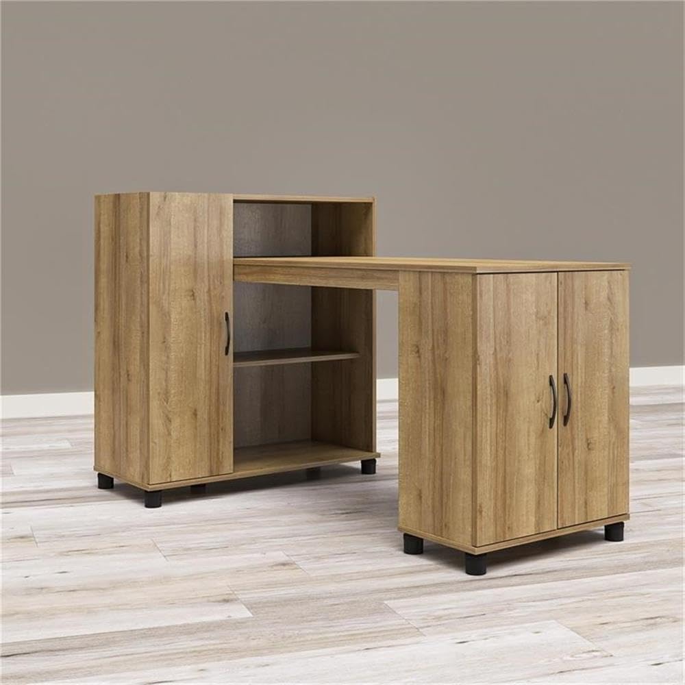 Pemberly Row Transitional Engineered Wood Hobby and Craft Desk in Natural - Perfect for DIY Projects, Scrapbooking & Home Office Workspace