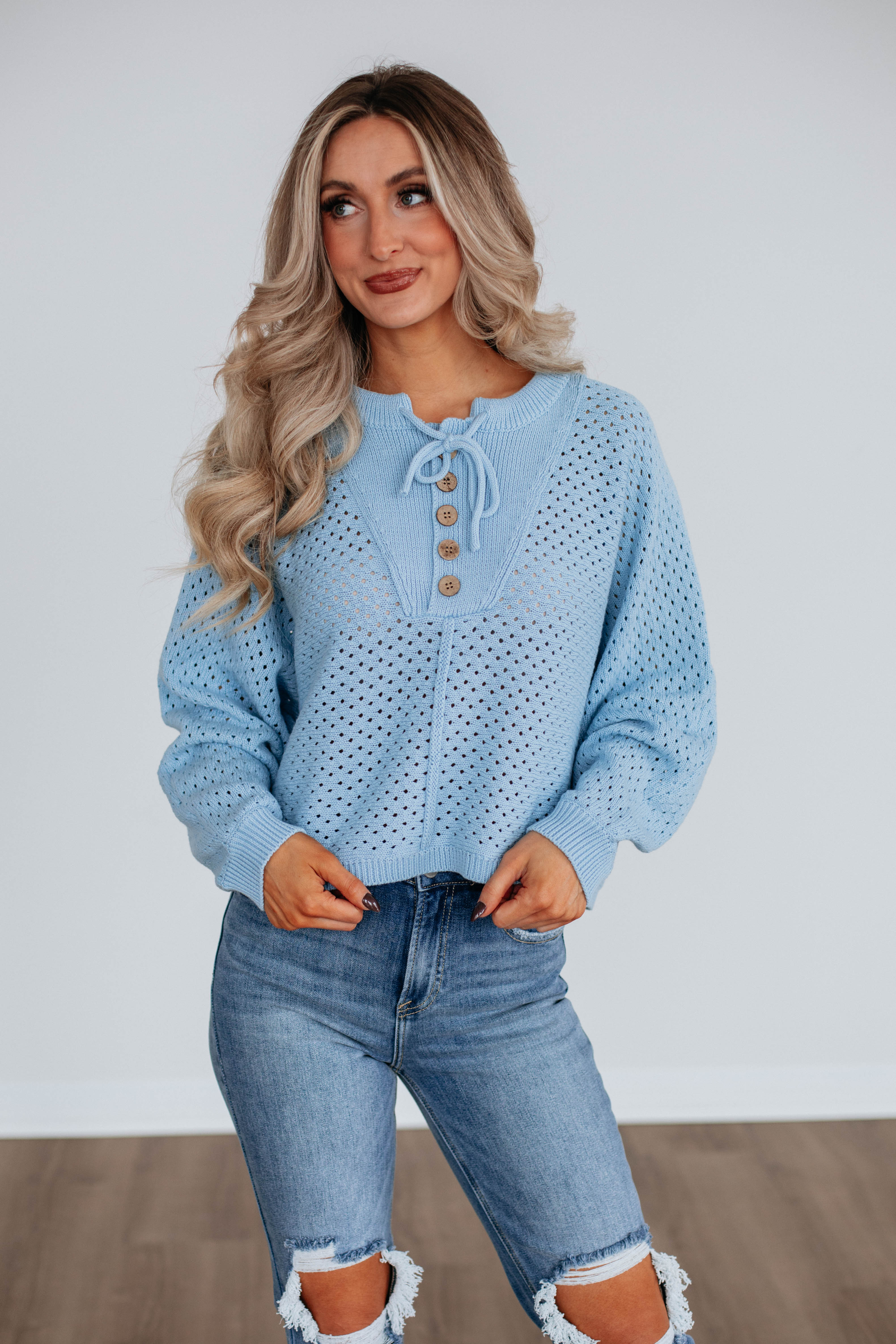 Callee Women's Knit Sweater Sky Blue - Soft Comfortable Pullover for Fall Winter Fashion, Office Wear & Casual Outfits