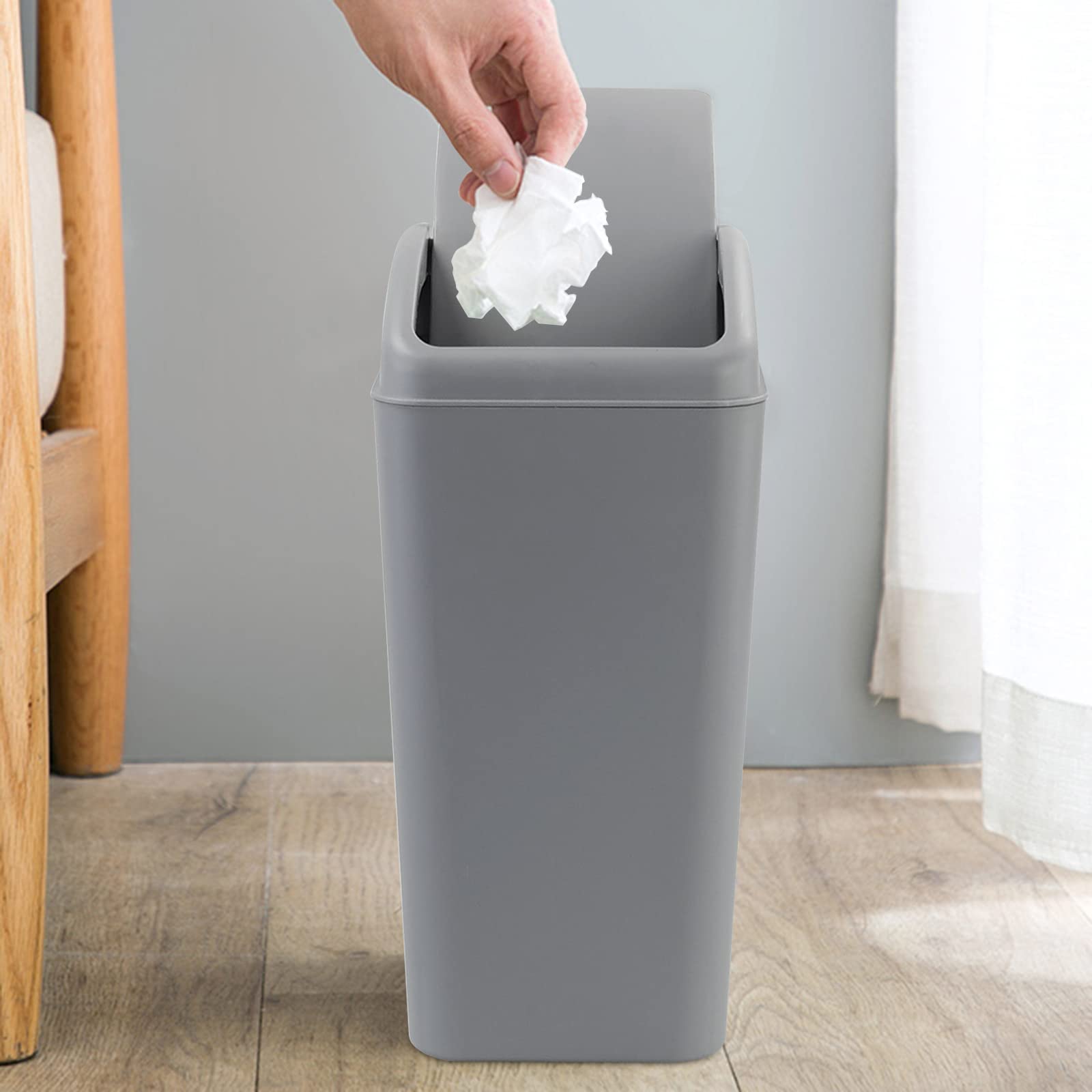 4.5 Gallon Plastic Swing-Top Trash Can with Lid - Odor-Proof Kitchen & Bathroom Waste Bin, Gray - Perfect for Home, Office, Dorm & RV Use
