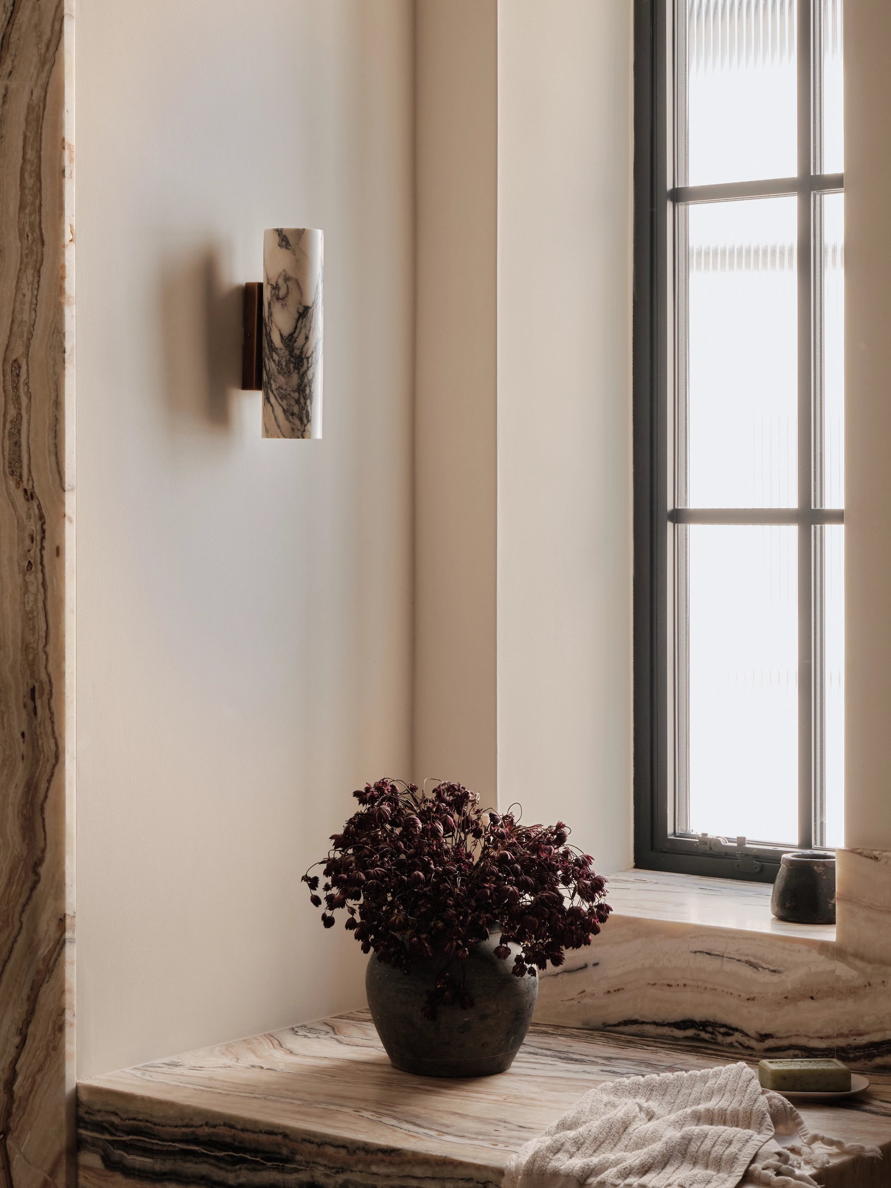 Calla 2-Light Calacatta Marble & Aged Brass Wall Sconce - Elegant Bathroom Vanity Lighting or Bedroom Wall Decor