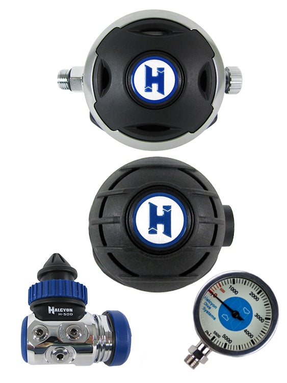 Halcyon H50D DIN Regulator Set with Halo Second Stage & Aura Octopus - Includes FREE Termo Gauge | Scuba Diving Gear for Professional and Recreational Divers