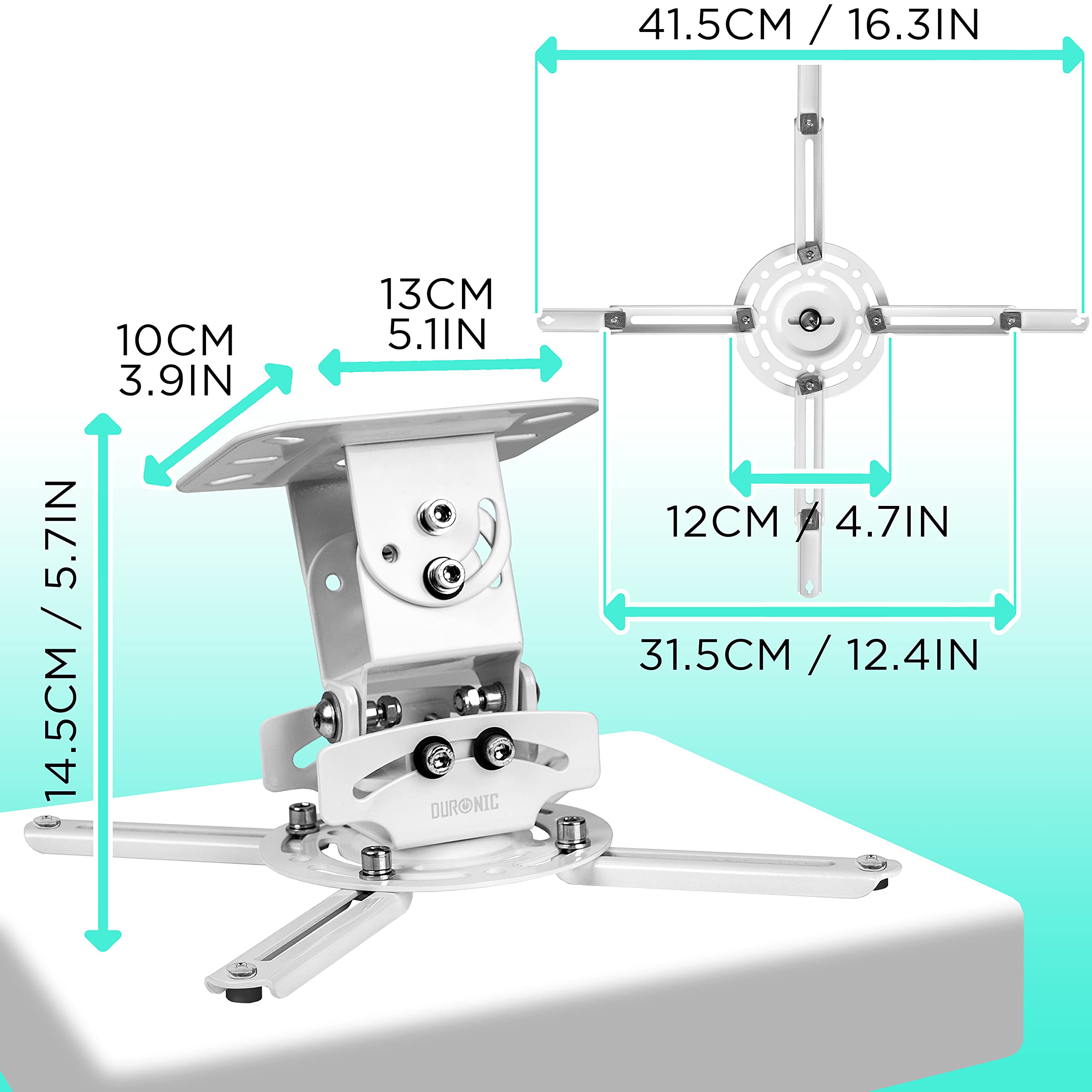 Heavy Duty Universal Projector Mount Stand for Ceiling or Wall - 30 lbs Capacity, Adjustable Tilt Swivel Rotation - White | Perfect for Home Theater, Classroom, and Office Presentations