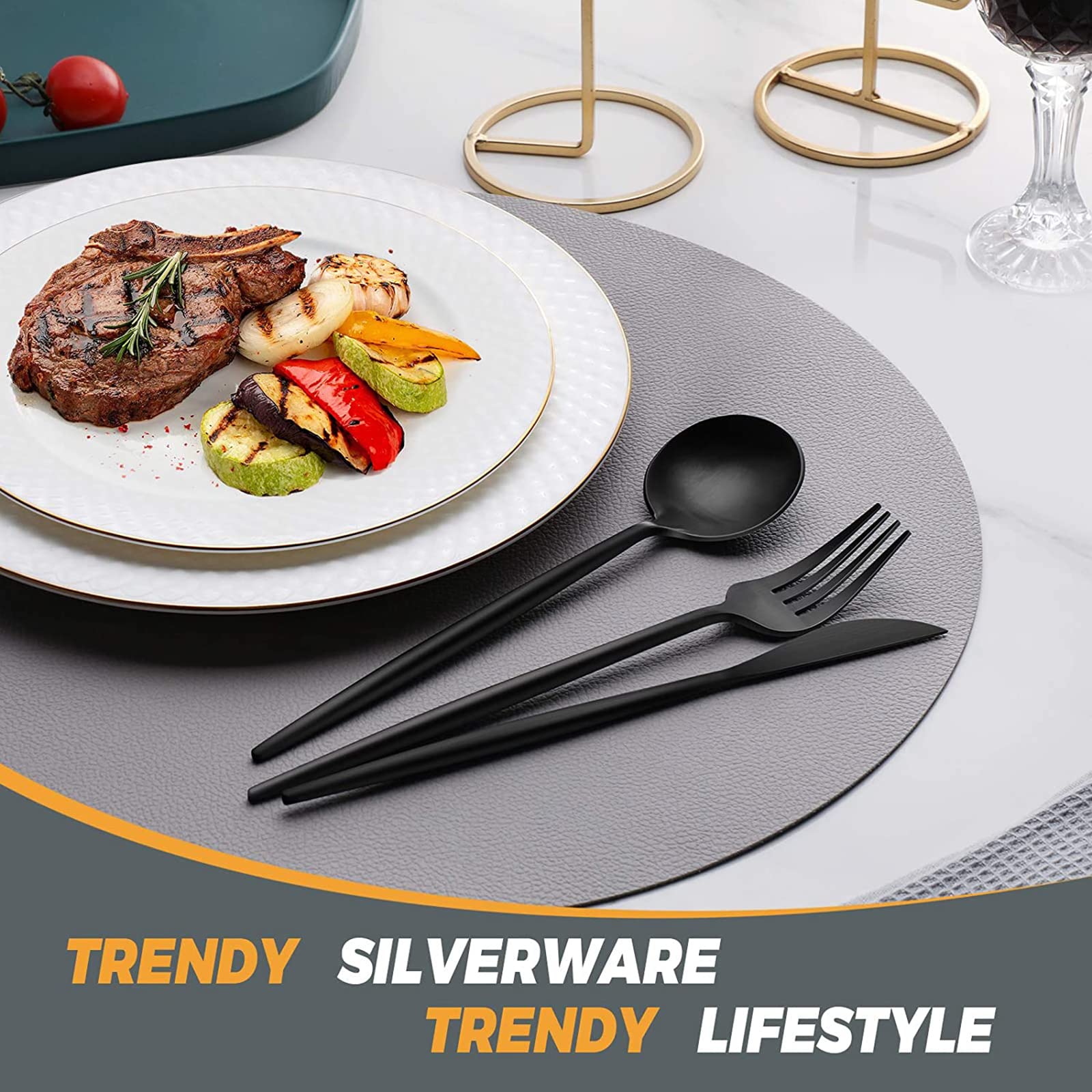 Premium 30-Piece Matte Black Silverware Set - 304 Stainless Steel Flatware Cutlery Set for 6 People - Elegant Kitchen & Dining Utensils - Perfect for Home, Restaurant, Camping & Travel - Dishwasher Safe Durable Cutlery Set