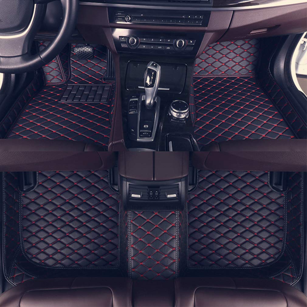 Premium Custom Fit Car Floor Mats for Audi A4 2010-2014 - 8X-SPEED All-Weather Protection, Waterproof & Non-Slip Leather Liners (Black/Red) - Perfect for Daily Commute, Road Trips & Winter Driving