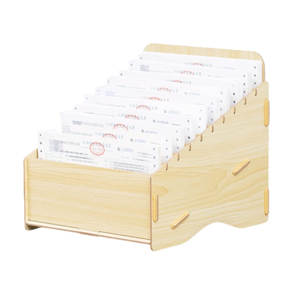 HOLPPO Wooden Desktop Bill Organizer - Removable Partitioned Receipt Storage Box with Multi-Cell Sorting Rack for Bills, Receipts, Courier Slips & Letters | Home Office Organization (Color: A)