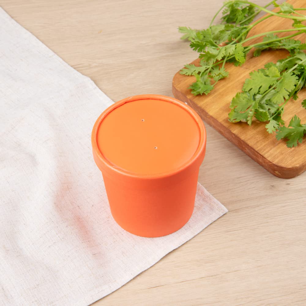 Restaurantware Bio Tek Vented Lids - 25 Pack for 8/12 oz Soup Containers | Microwave Safe Orange Paper Lids for Hot & Cold Foods | Perfect for Takeout, Catering, and Food Delivery Services