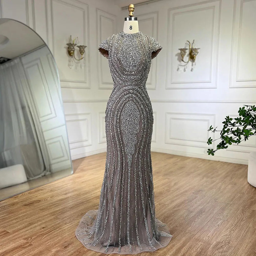 Luxury Designer Dubai Silver Nude Arabic Evening Dresses LA72344 - Elegant Formal Gowns for Weddings, Galas & Special Occasions