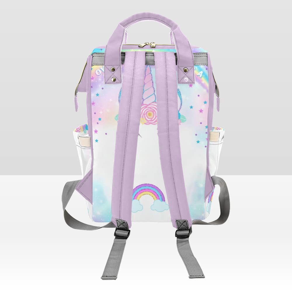 Rainbow Unicorn Purple Waterproof Diaper Backpack - Large Baby Nappy Bag for Moms, Nursing & Travel Essentials - Cute Tote Gift for Women (Perfect for Daycare, Hospital Visits & Family Outings)