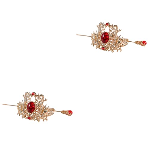 Amosfun 2pcs Vintage Chinese Hair Coronet Rhinestone Hair Sticks | Hanfu Hair Accessories for Women | Wedding, Cosplay, Traditional Festival & Party Hairstyle Decoration