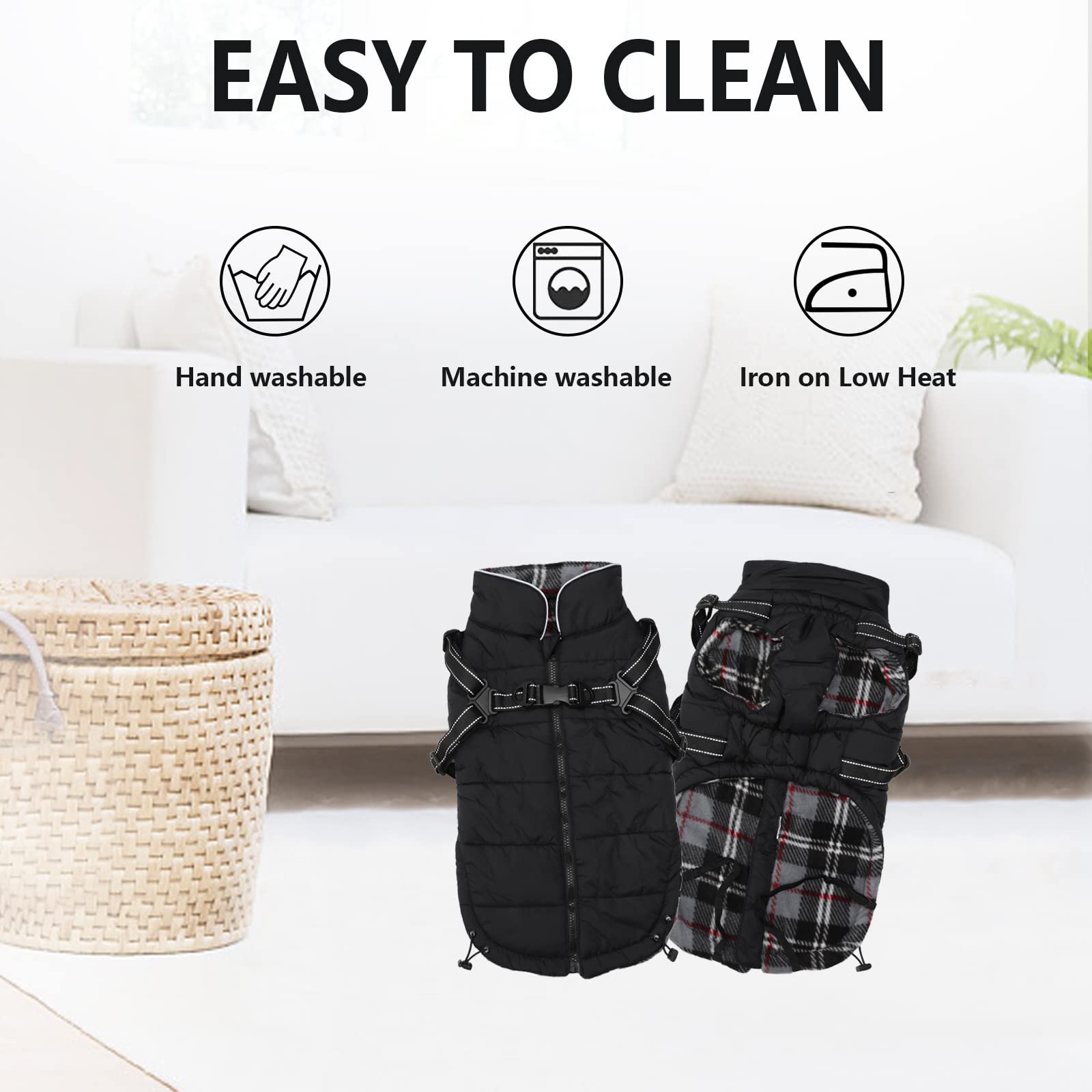 Waterproof Padded Dog Coat with Harness - Warm Winter Jacket for Small & Medium Breeds - Halloween & Christmas Pet Apparel - Black Large Size - Perfect for Outdoor Walks & Holiday Events