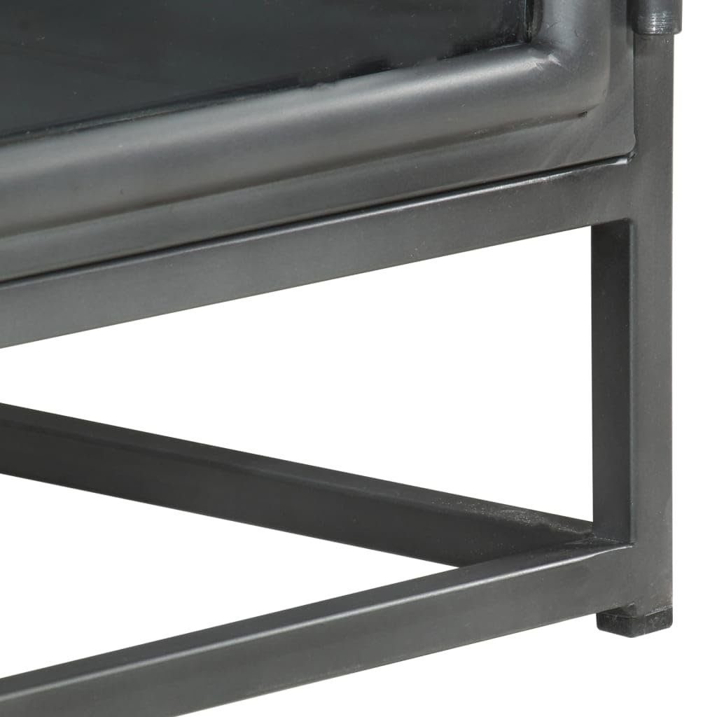 vidaXL Solid Acacia Wood Nightstand with Glass Door - Industrial Gray Bedside Cabinet for Bedroom, No Assembly Needed, Perfect for Modern Home Decor & Storage Solutions