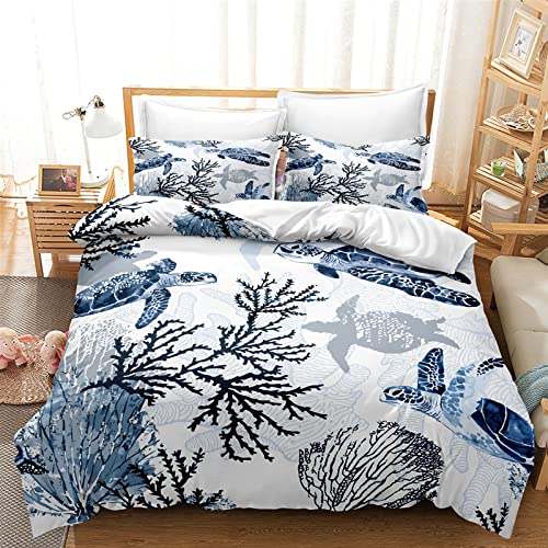 3D Dolphin Ocean Comforter Cover Set for Kids - Toddler Bedding with 1 Comforter Cover + 2 Pillow Shams - Boys & Girls Nautical Themed Bedroom Decor for Children's Room & Sleepovers