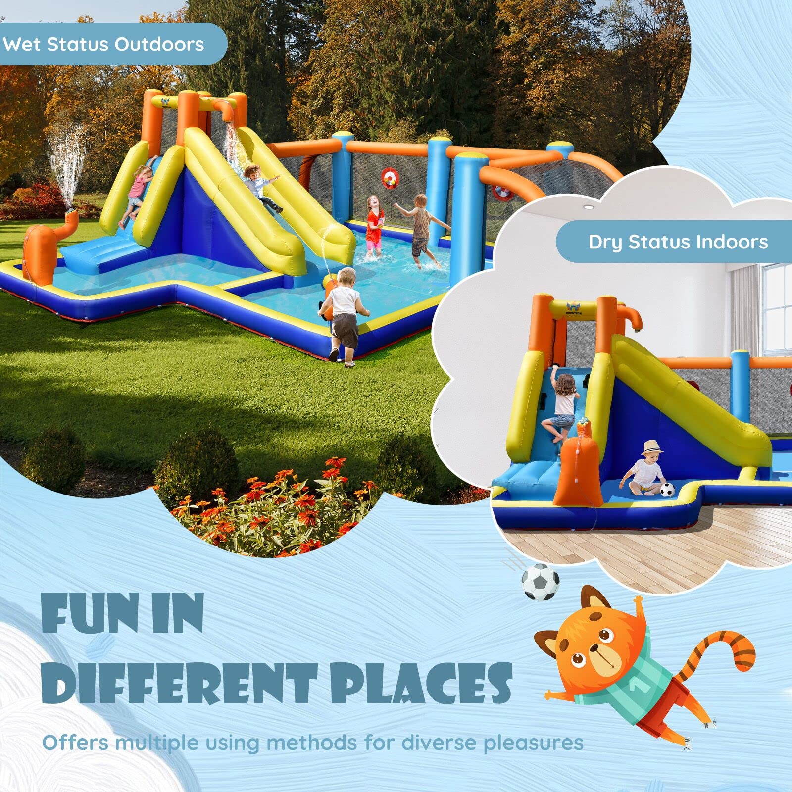 BOUNTECH 15x16.5FT Inflatable Water Slide with Splash Pool & Climbing Wall - 7-in-1 Mega Water Soccer Park for Outdoor Fun | Perfect for Backyard Parties, Summer Games, Kids Birthday Gifts & Family Water Activities