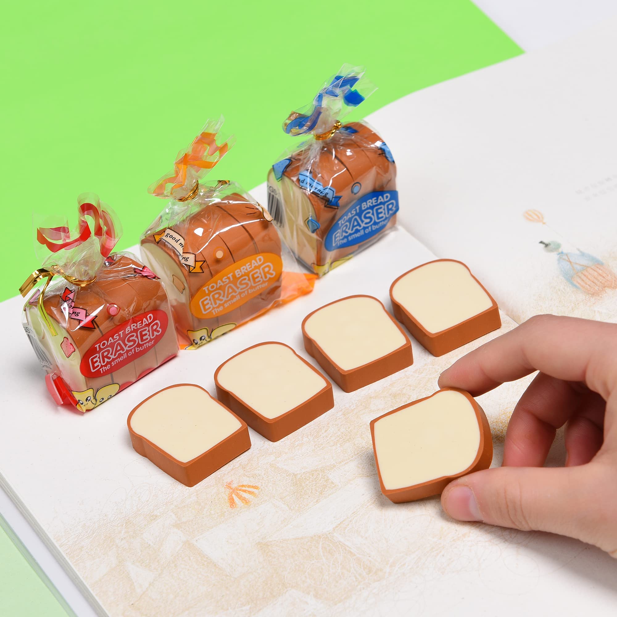 16Pcs Cute Bread Shaped Erasers for Kids - Fun Toast Design Pencil Erasers for School, Classroom Rewards & Party Favors - Perfect for Arts & Crafts, Back to School Supplies, and Teacher Gifts