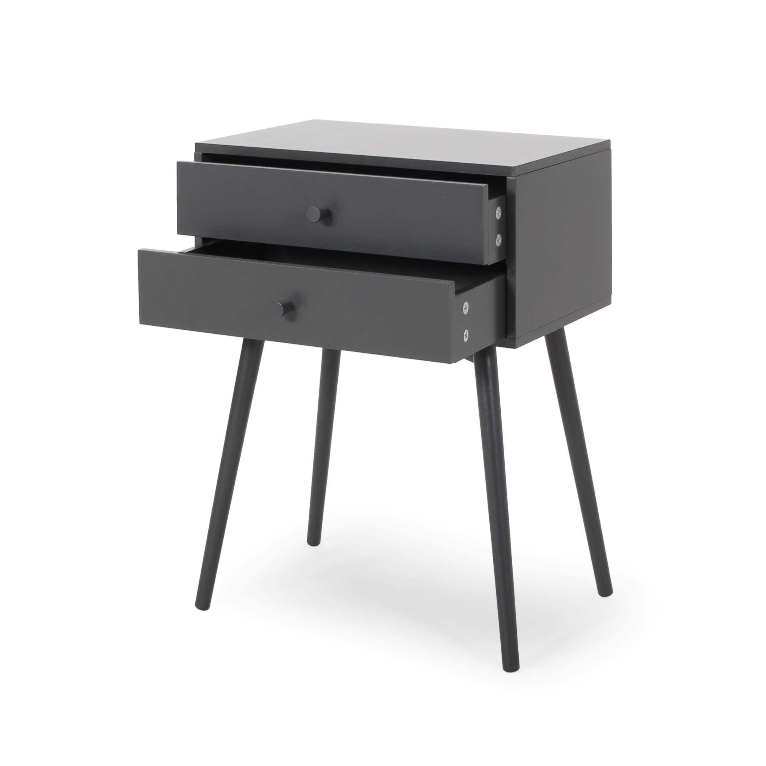 Verna Mid-Century Modern Side Table - Dark Gray Wood Nightstand for Living Room, Bedroom & Office | Compact End Table with Sturdy Metal Legs | Perfect for Small Spaces, Reading Nook & Coffee Table Companion