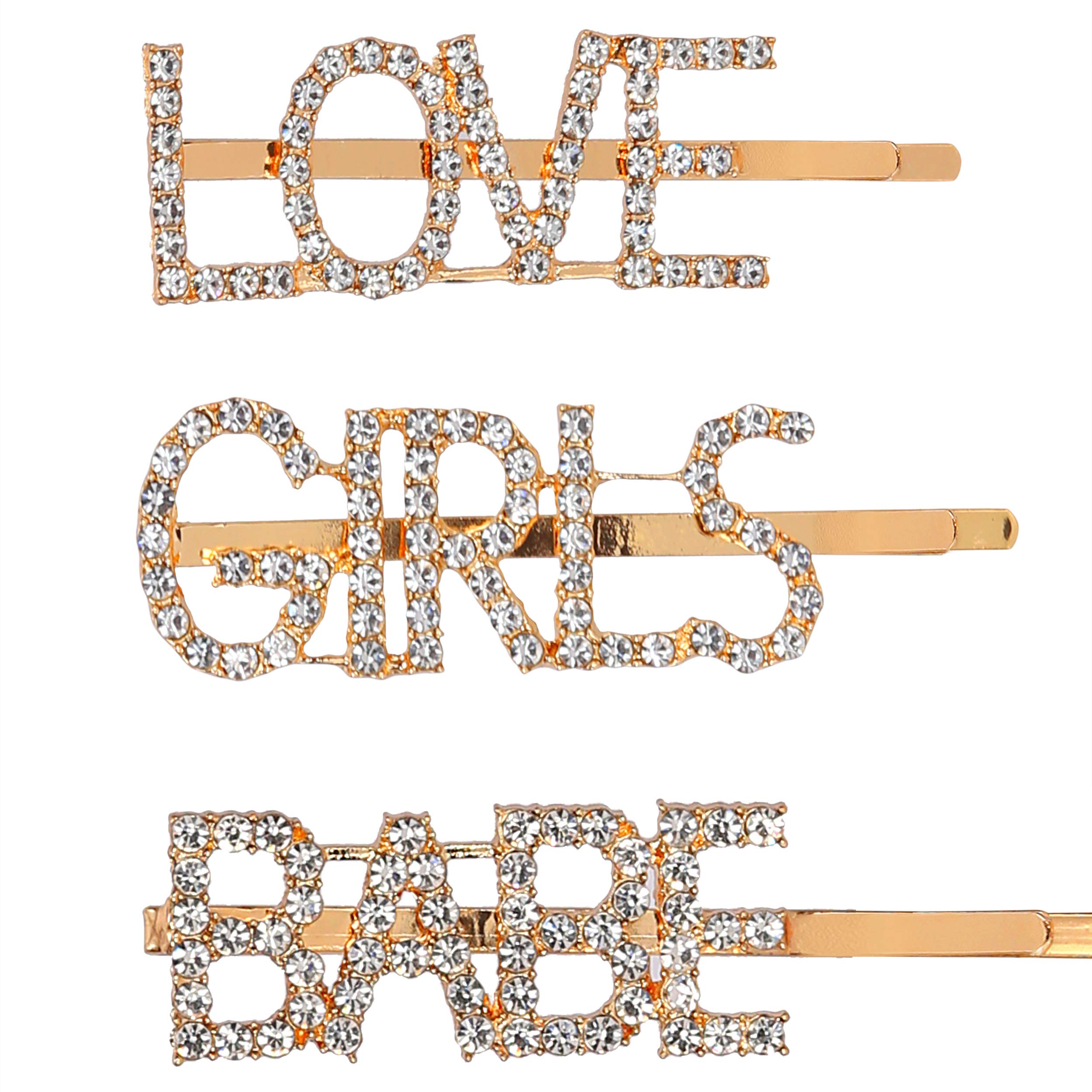 YouBella Golden Crystal Hair Pins & Clips Set of 3 - Elegant Hair Accessories for Women & Girls - Perfect for Weddings, Parties & Everyday Wear