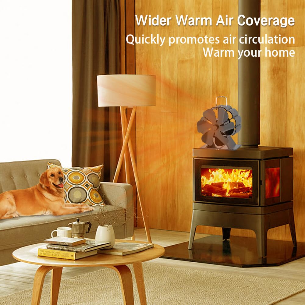 6-Blade Heat Powered Fireplace Fan - Silent Wood Stove Fan for Efficient Warm Air Circulation - Non-Electric Stove Burner Fan for Home, Living Room & Bedroom - Perfect for Cozy Winter Nights by the Fireplace