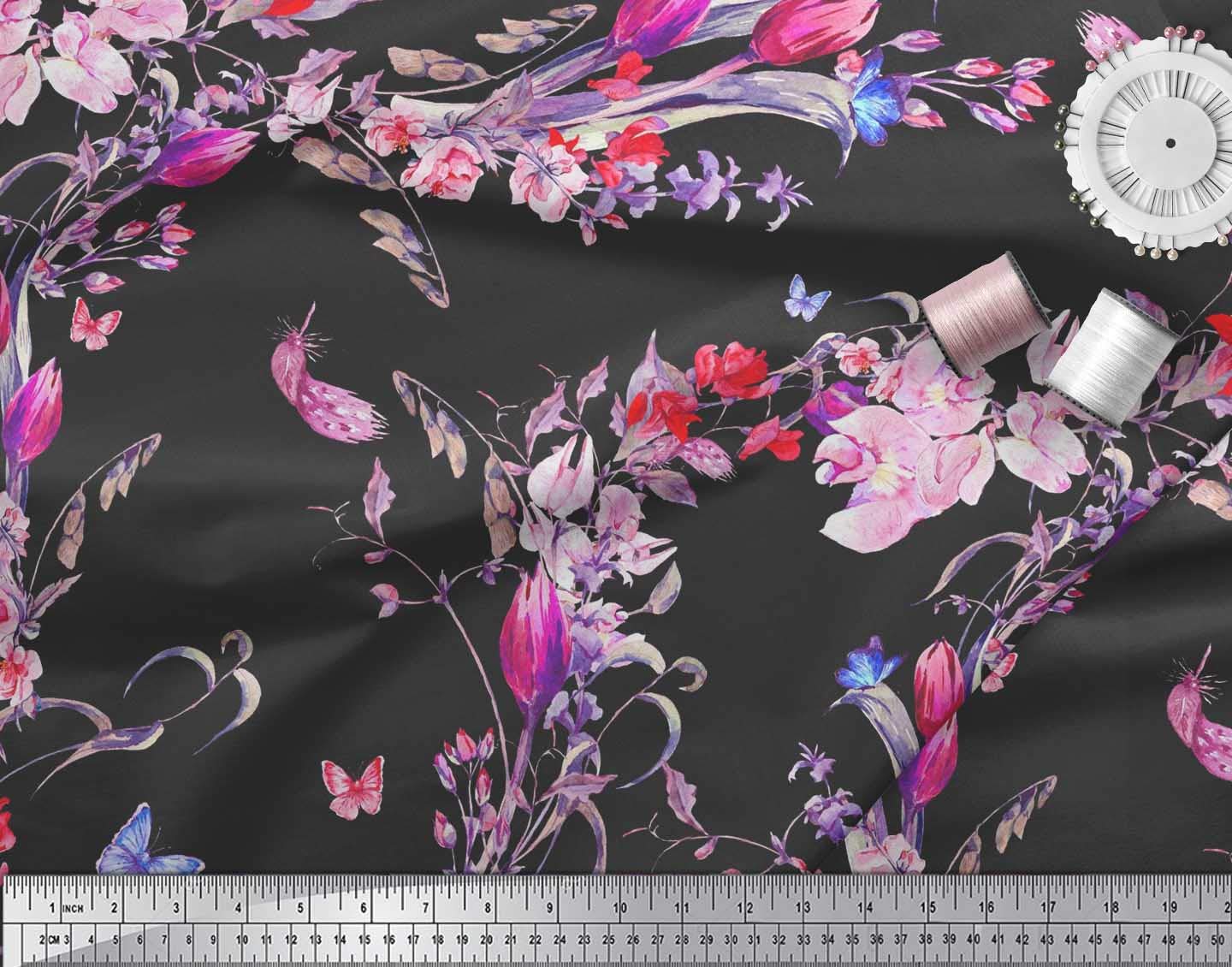 Soimoi Poly Georgette Orange Fabric by The Yard - 52 Inch Wide Floral Printed Fabric for Dresses, Scarves & Home Decor - Wild Flower Radiance Chic Fashion Material