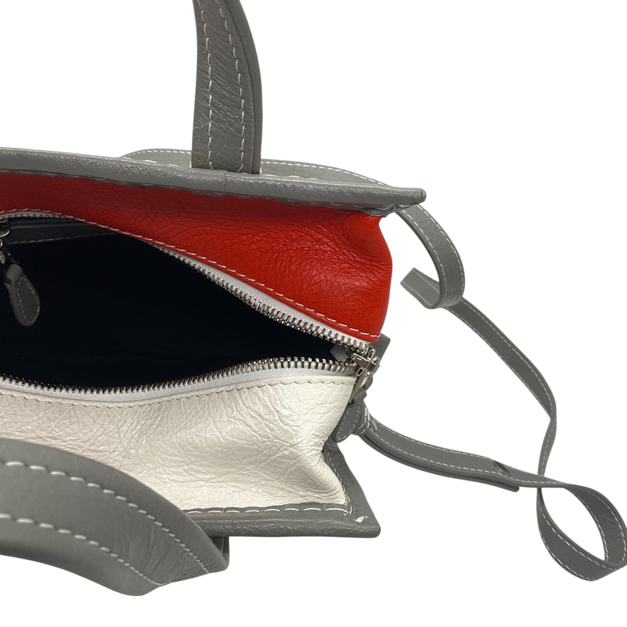 Balenciaga Grey Orange White Bazar Stripe 2-Way Leather Shopper Tote Bag for Women - Stylish Designer Handbag for Work, Travel & Everyday Use