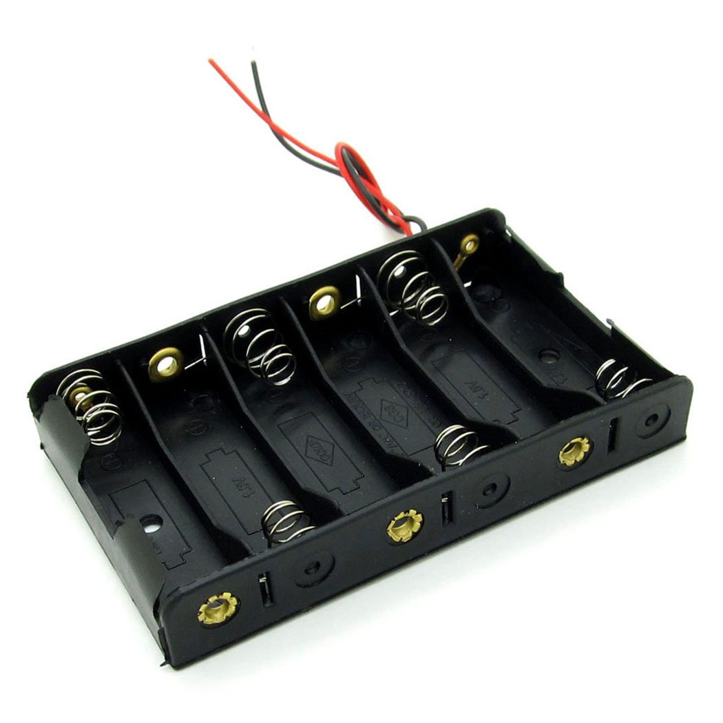 6 AA & 9V Battery Holder Case with Connector Cable - Durable Plastic Enclosure for Electronics, DIY Projects & Emergency Power Supply