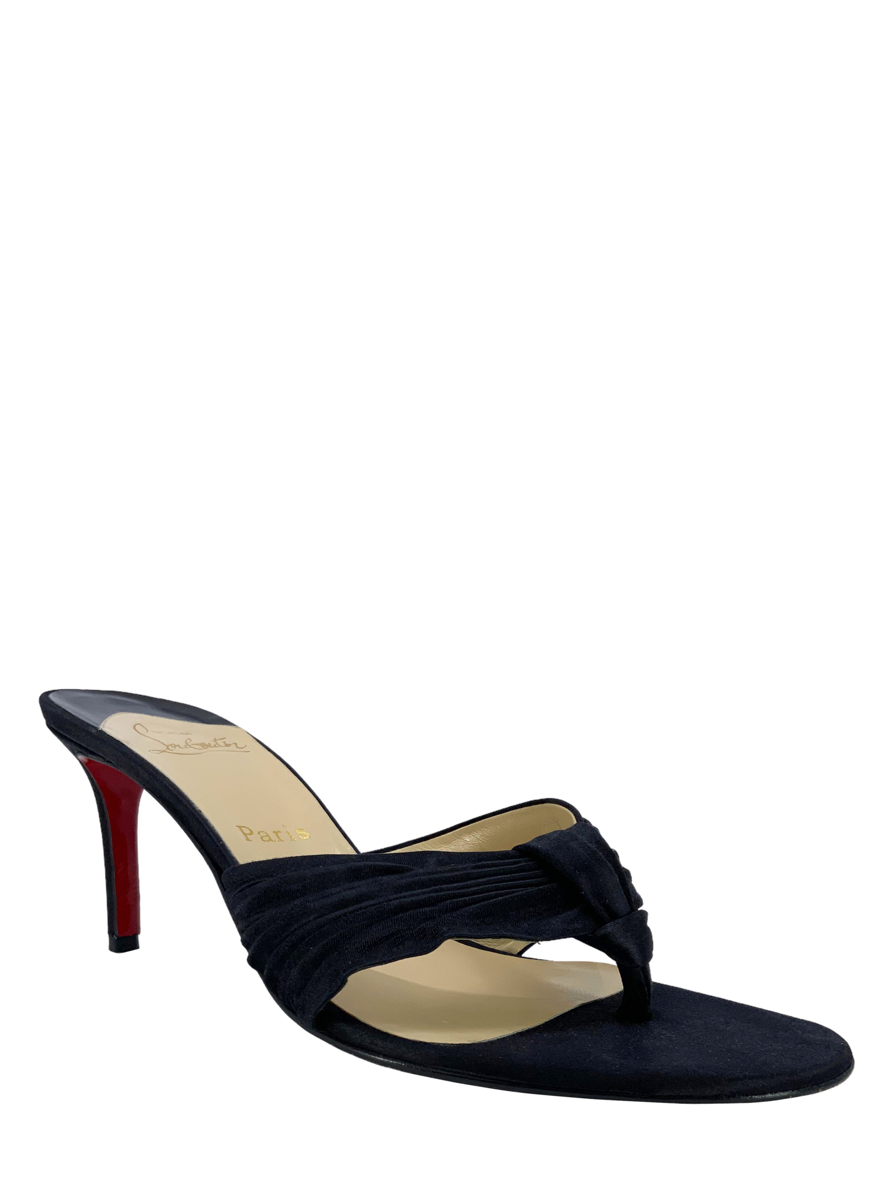 Christian Louboutin Women's Pleated Satin Thong Sandals - Size 10.5 | Luxury High Heel Flip Flops for Weddings, Parties & Summer Vacations