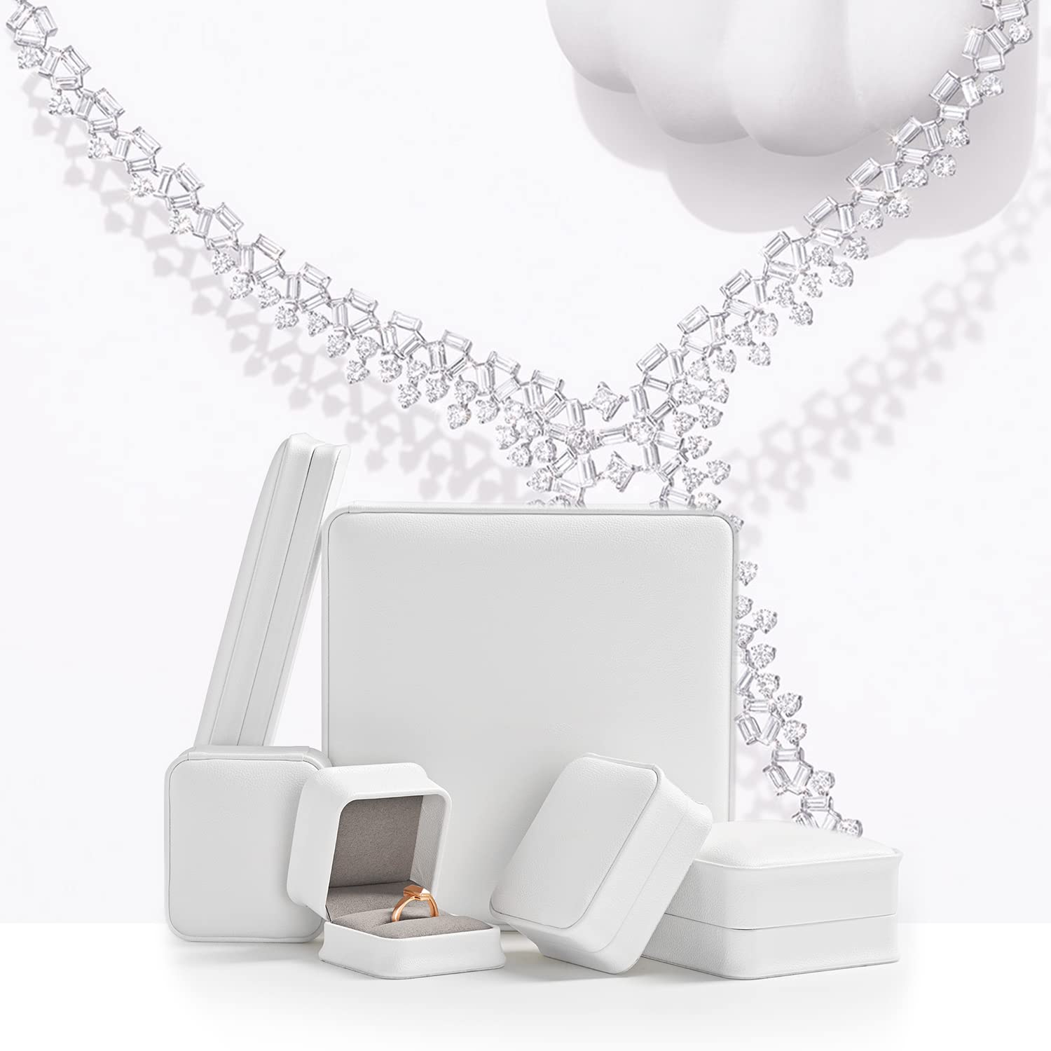 Premium White PU Leather Ring Box for Engagement & Proposal - Jewelry Gift Box for Wedding, Anniversary & Special Occasions