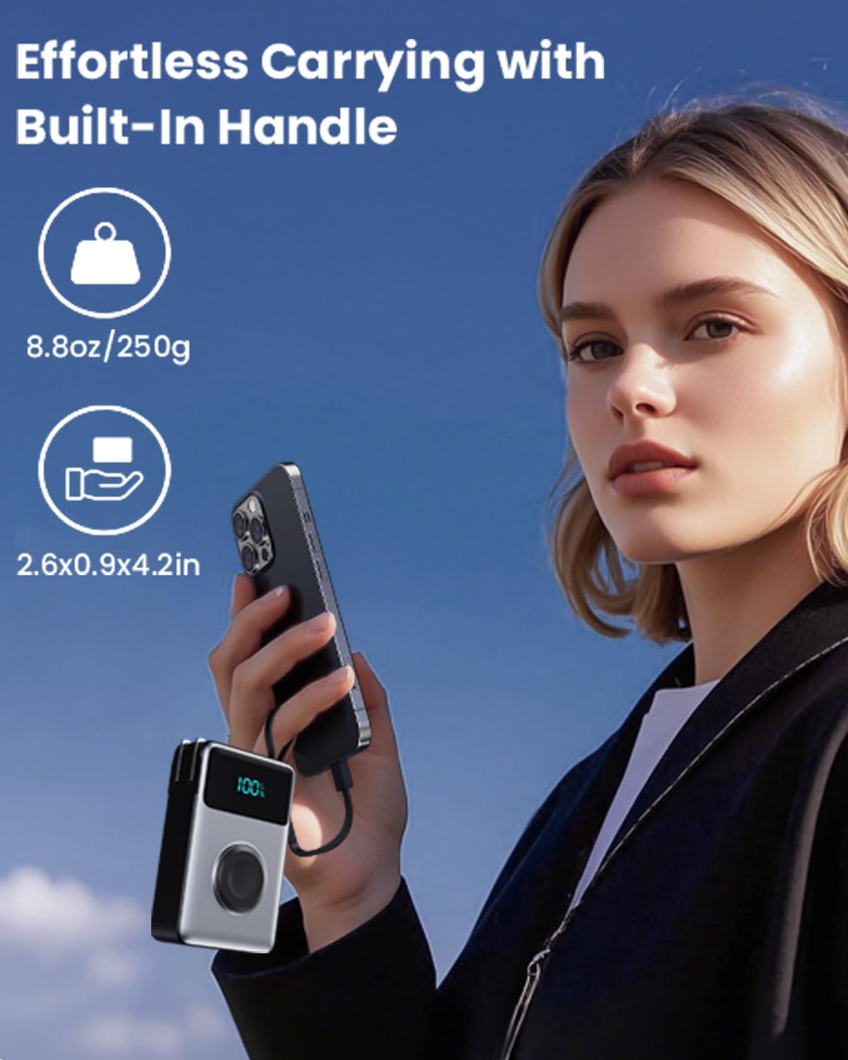 4-in-1 Portable Charger with Built-in Wall Plug & USB-C Cables - 10800mAh Power Bank with iWatch Charger, QC4.0+PD 25W Fast Charging Battery Pack - Travel Essentials for iPhone 16/15/14/13/12, Apple Watch & More - Perfect for Travel, Work & Outdoor Adventures